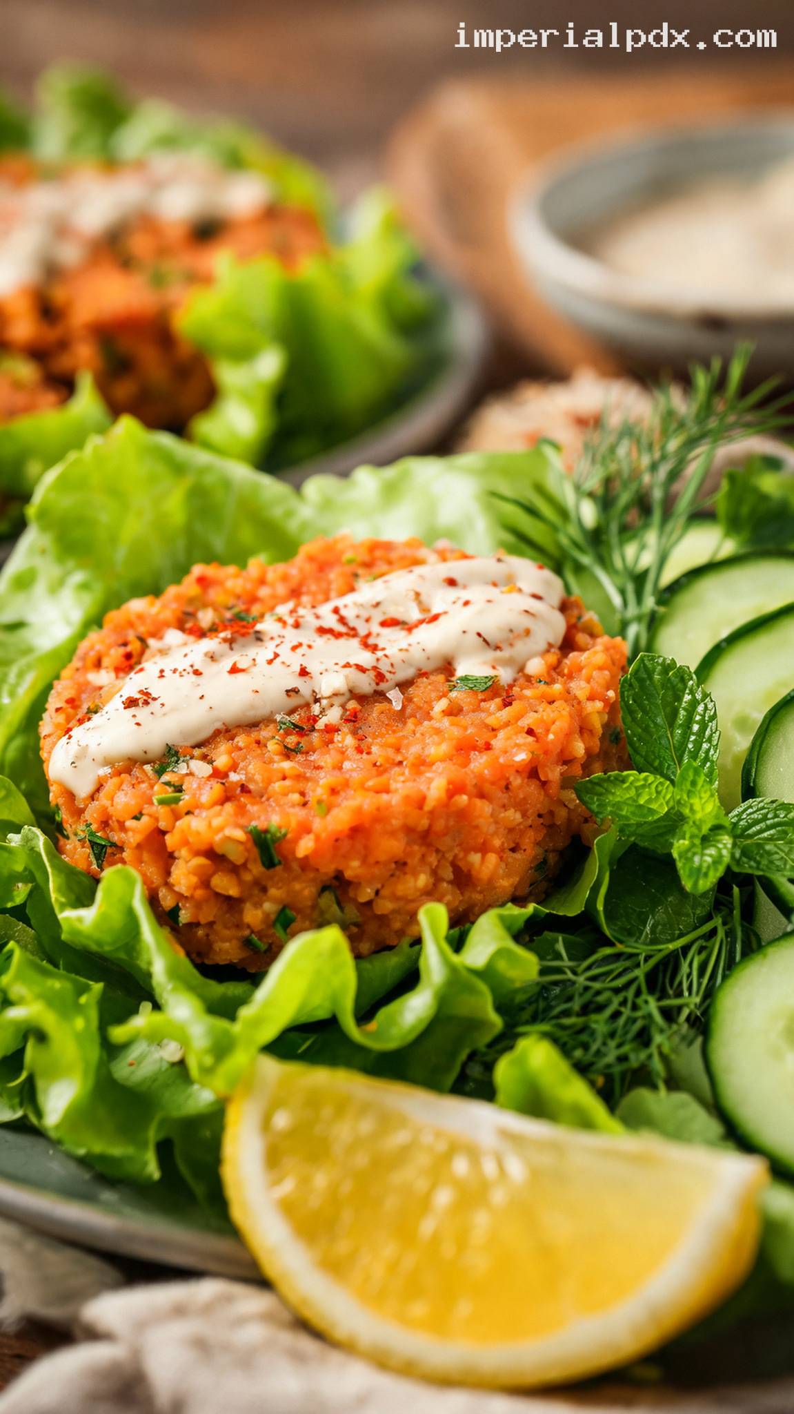 Turkish Lentil Patties With Herb Salad – Closeup