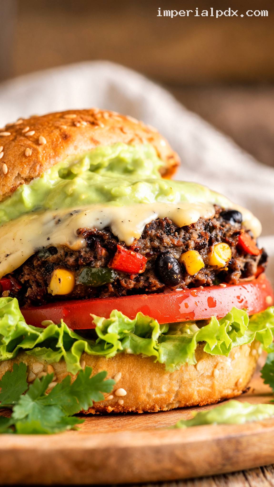 Veggie Black Bean Burgers With Avocado Crema – Closeup