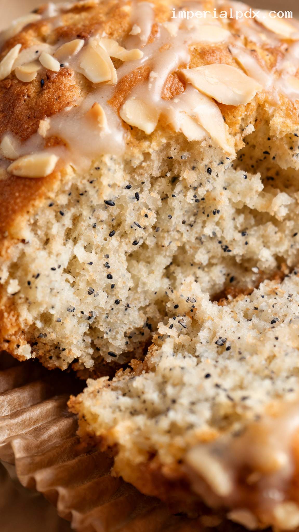 Bakery-Style Almond Poppy Seed Muffins – Closeup