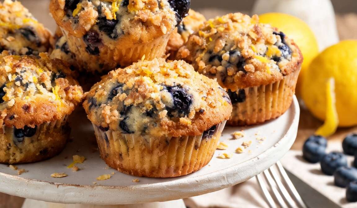 Bakery-Style Blueberry Lemon Streusel Muffins