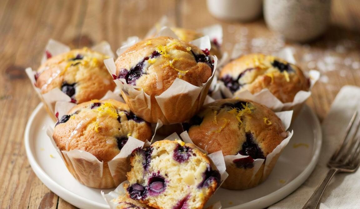 Bakery-Style Glazed Lemon Blueberry Muffins
