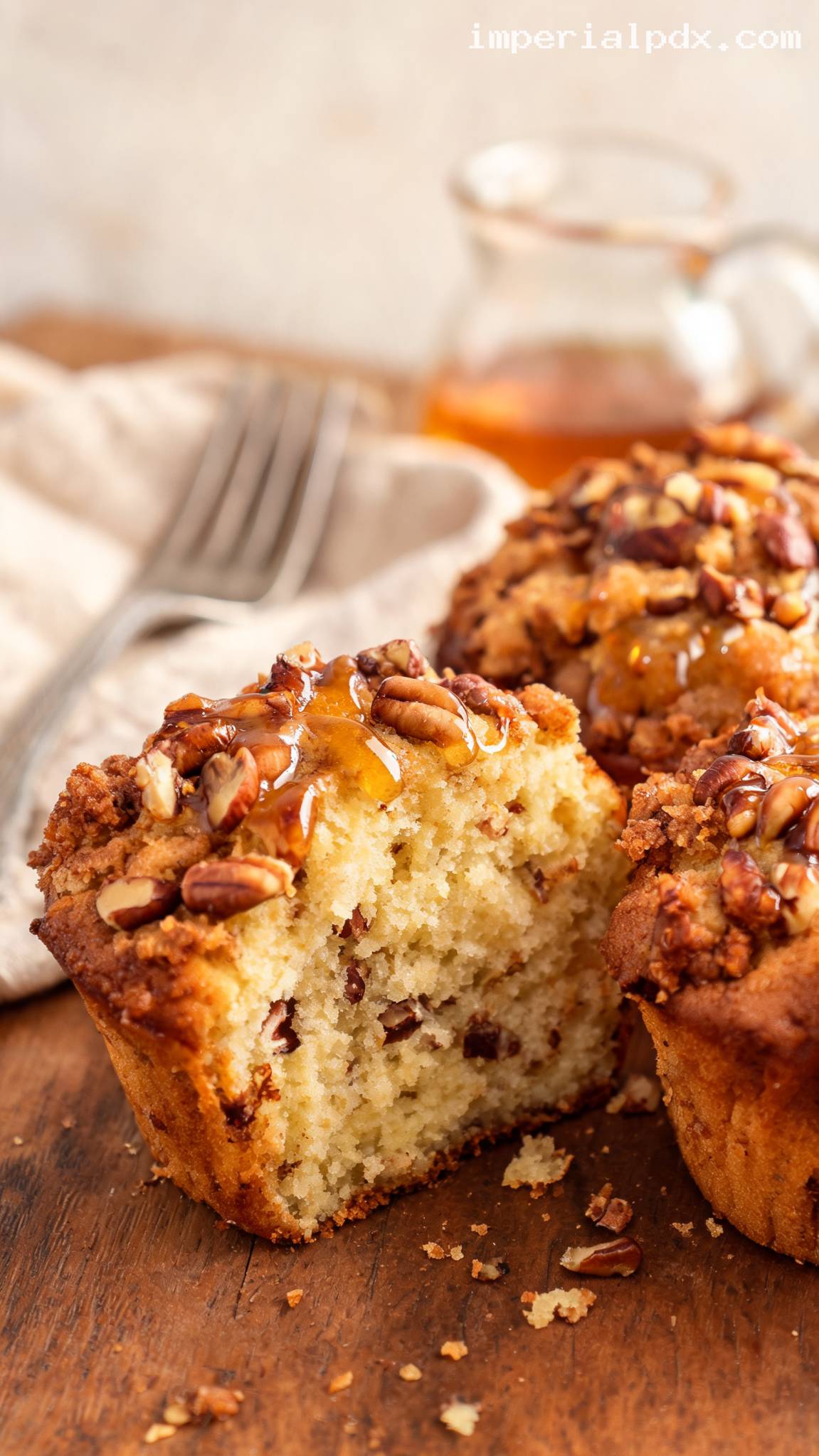 Bakery-Style Maple Pecan Muffins – Closeup