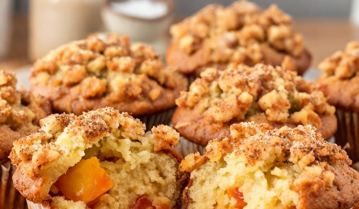 Bakery-Style Peach Crumb Muffins
