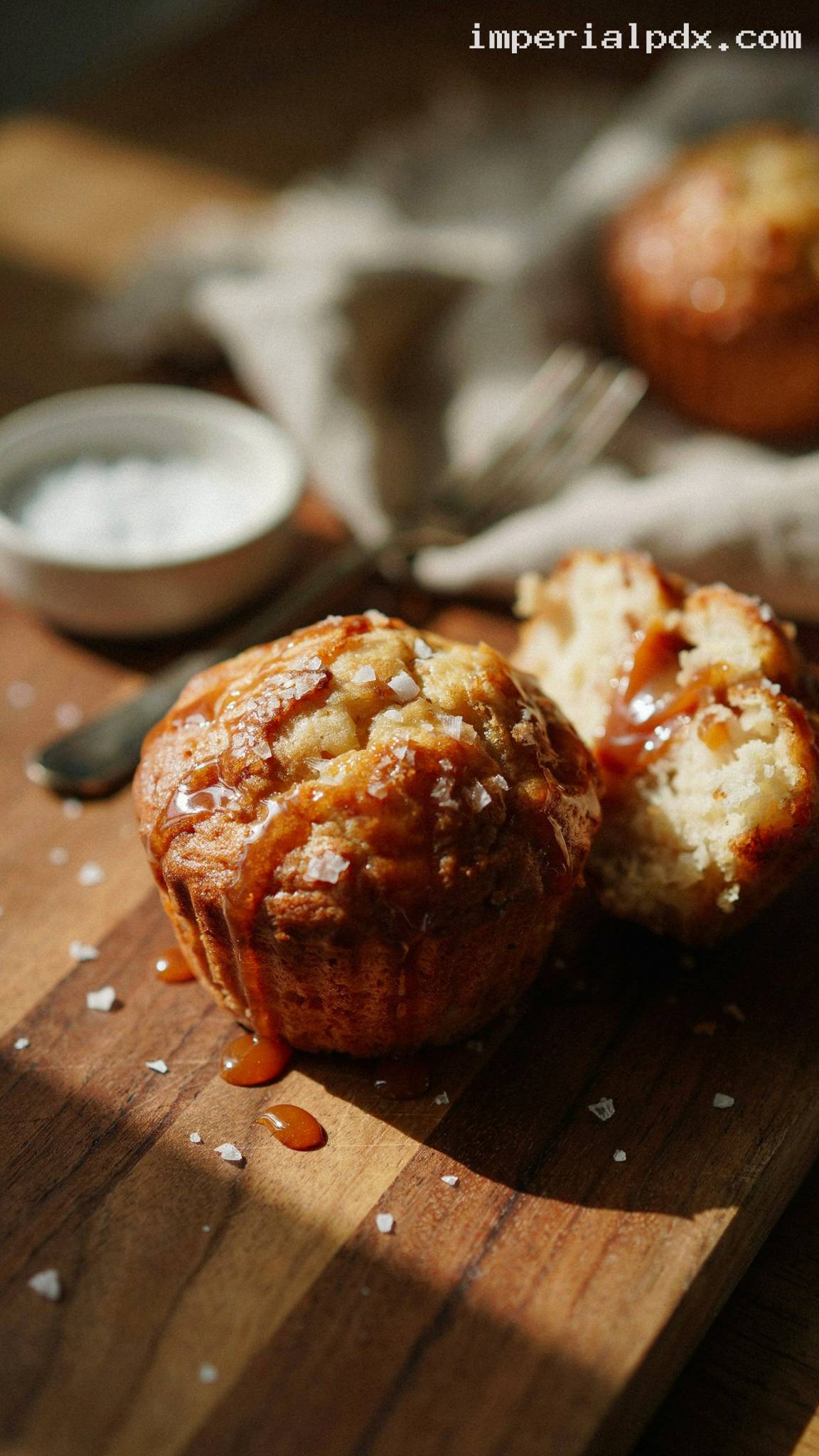Bakery-Style Salted Caramel Muffins – Closeup