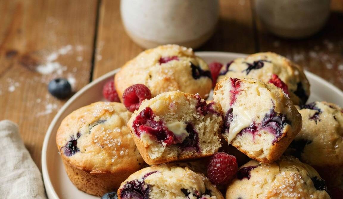 Bakery-Style Wild Berry Cream Muffins