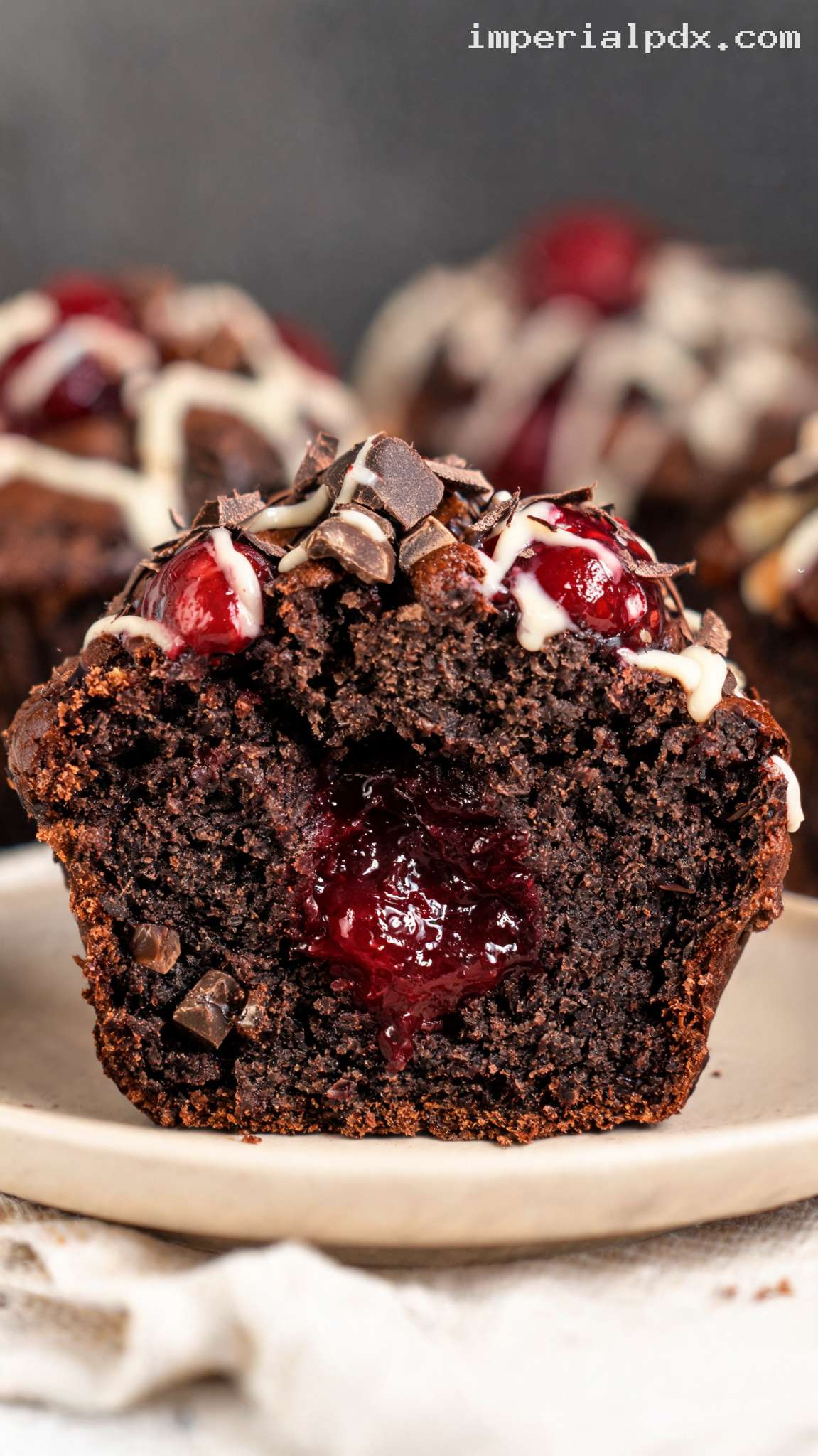 Black Forest Chocolate Cherry Muffins – Closeup