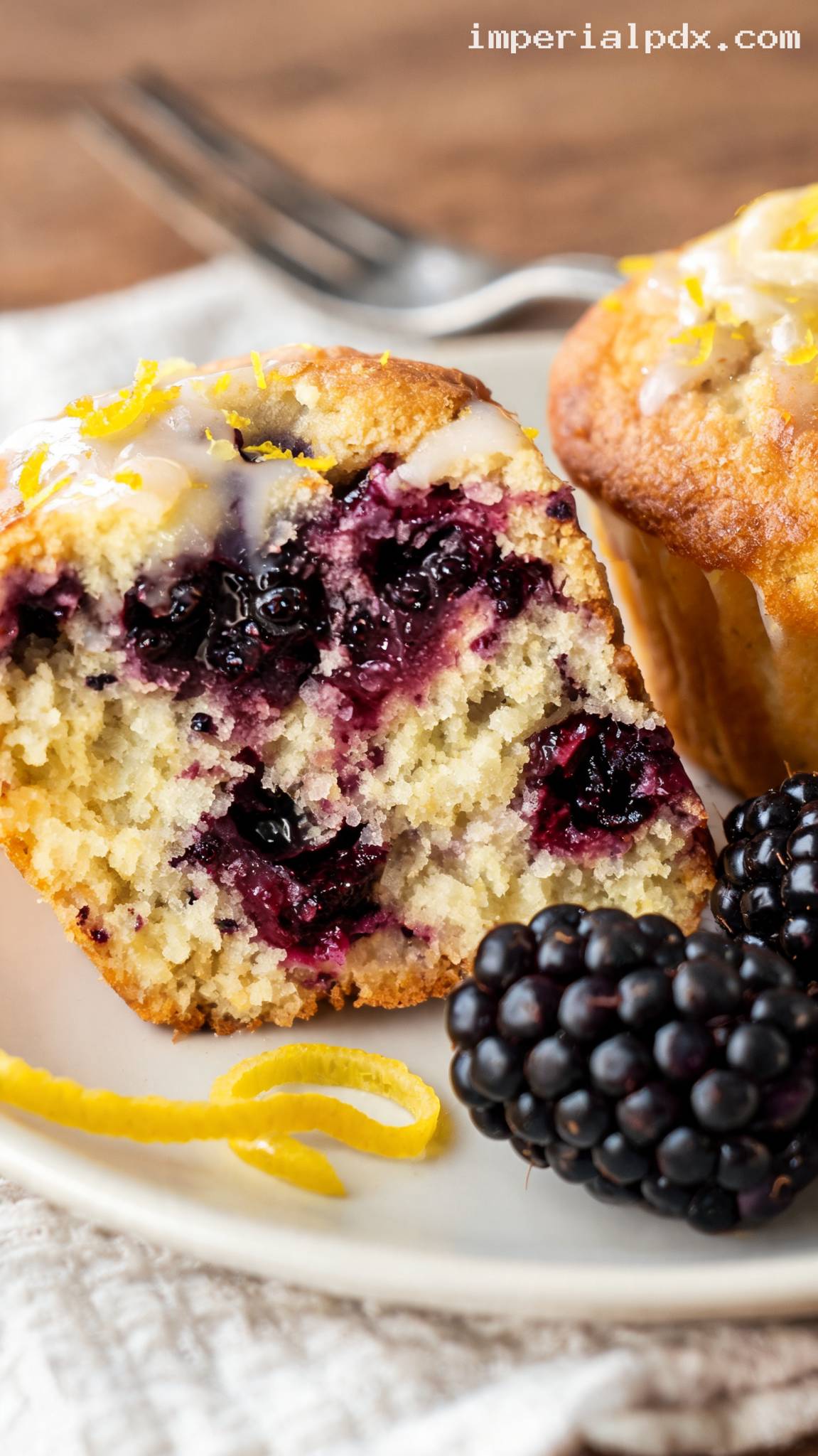 Blackberry Lemon Muffins With Lemon Glaze – Closeup