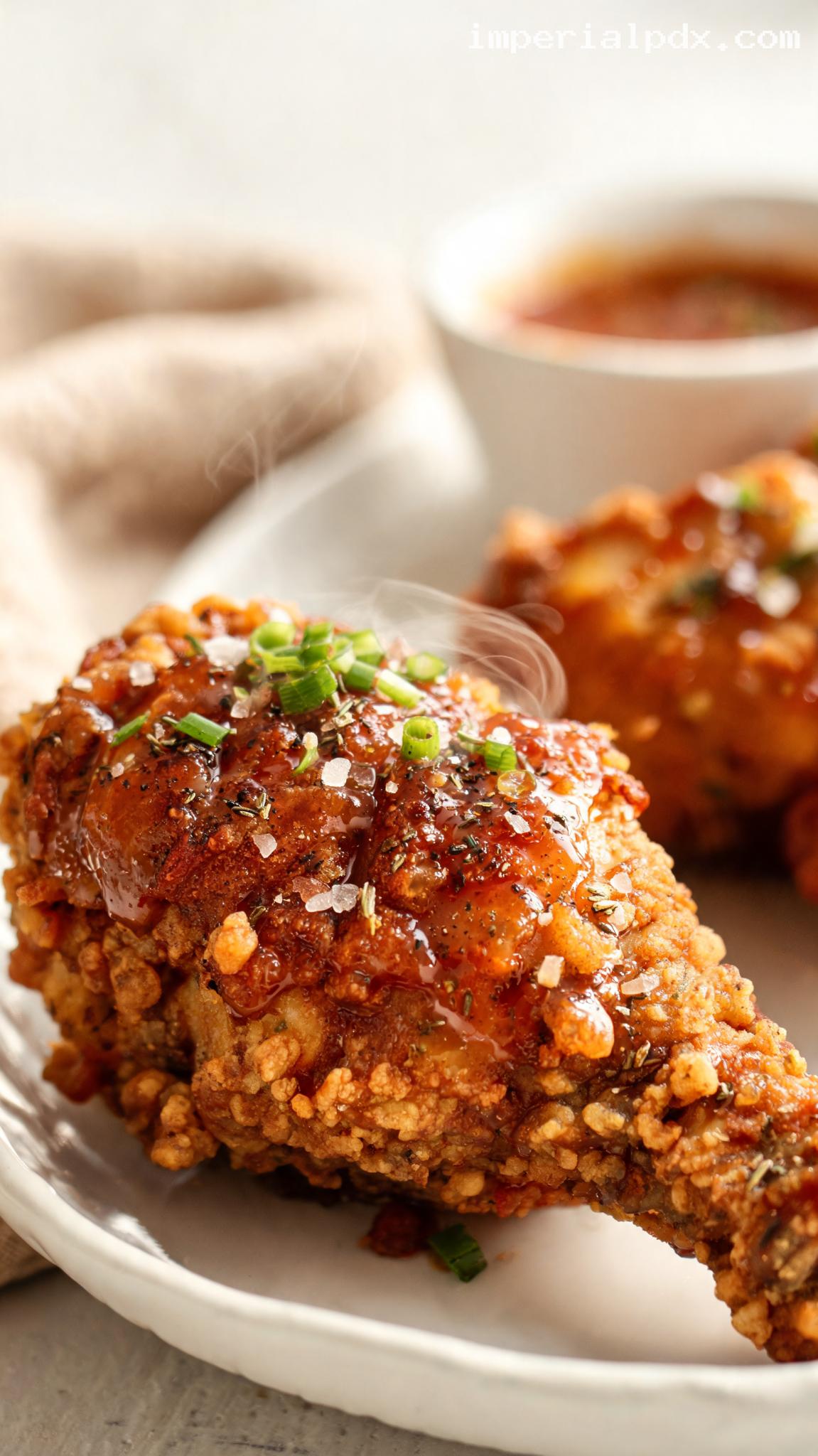 Bourbon-Maple Glazed Fried Chicken – Closeup