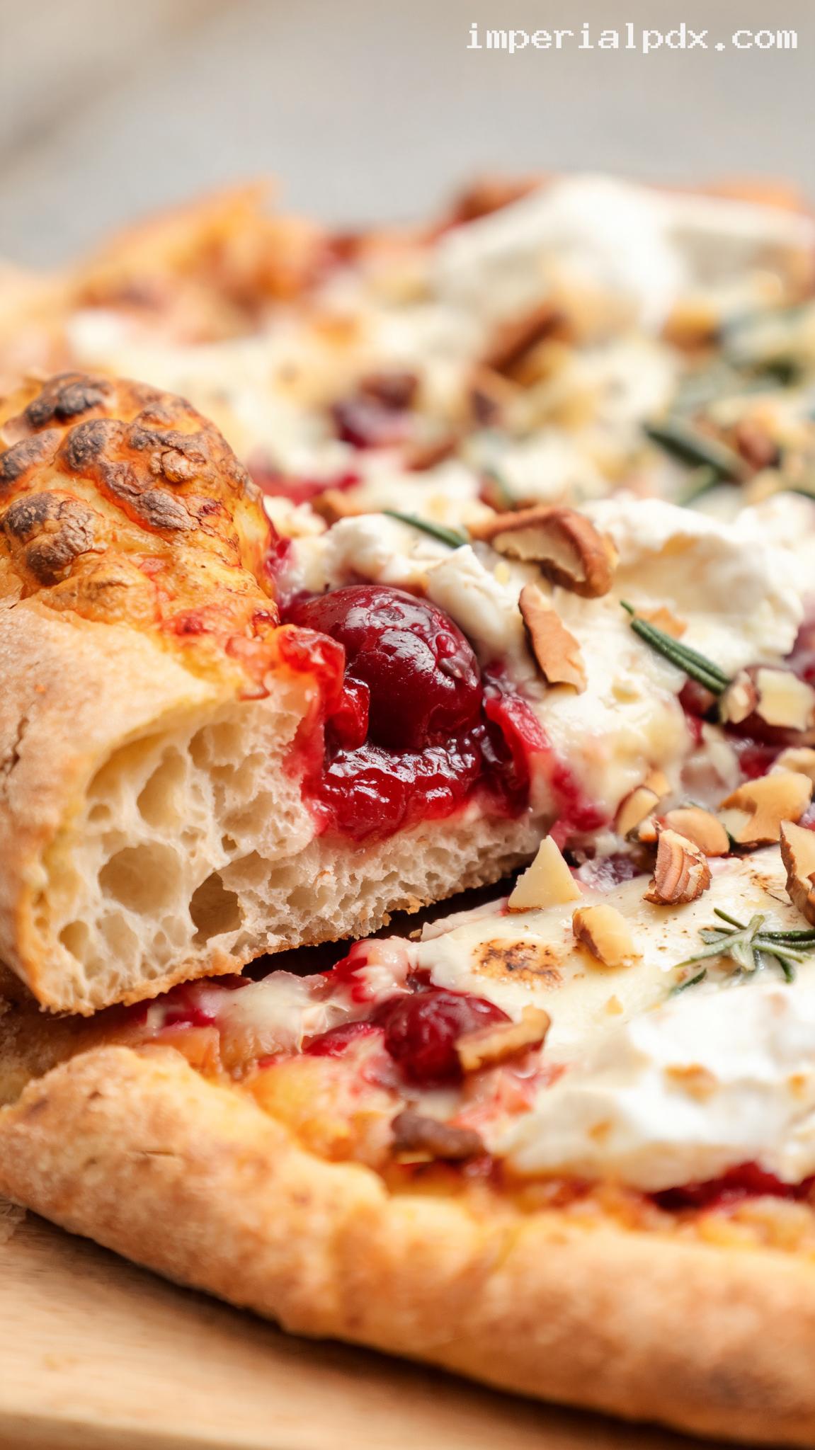 Brie, Cranberry, and Pecan White Pizza – Closeup