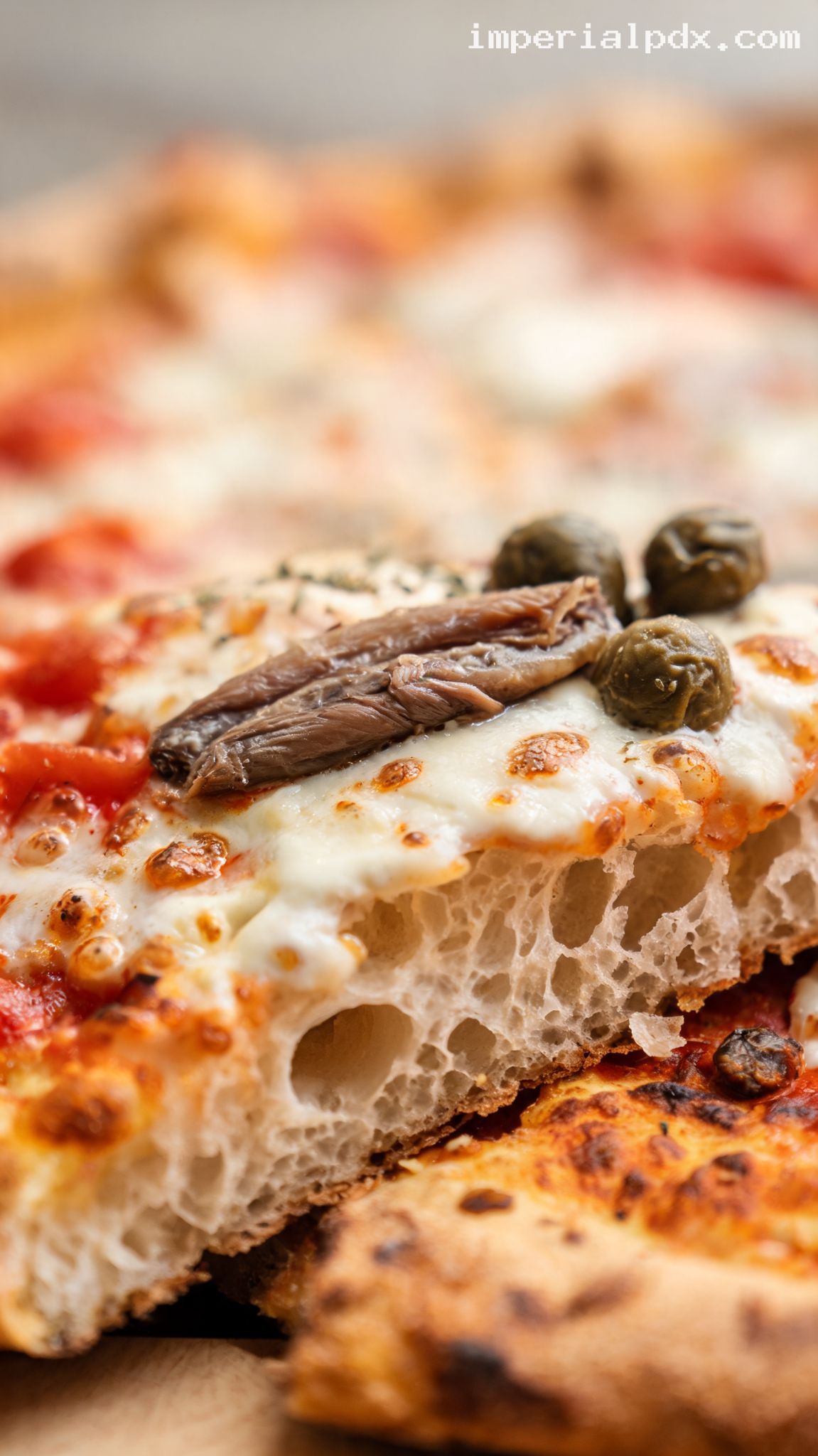 Briny Anchovy and Caper Pizza – Closeup