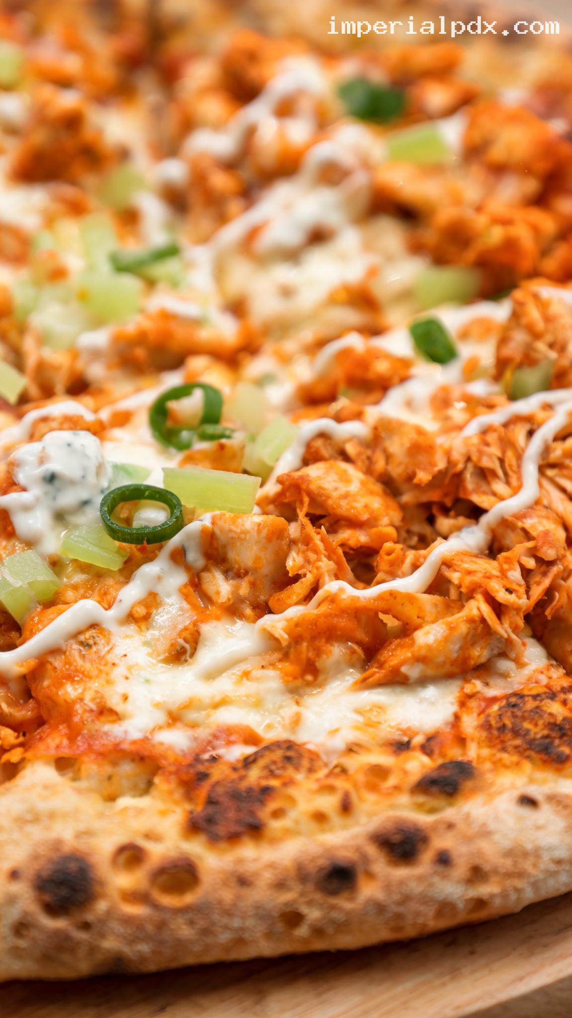Buffalo Chicken Pizza with Ranch Drizzle – Closeup