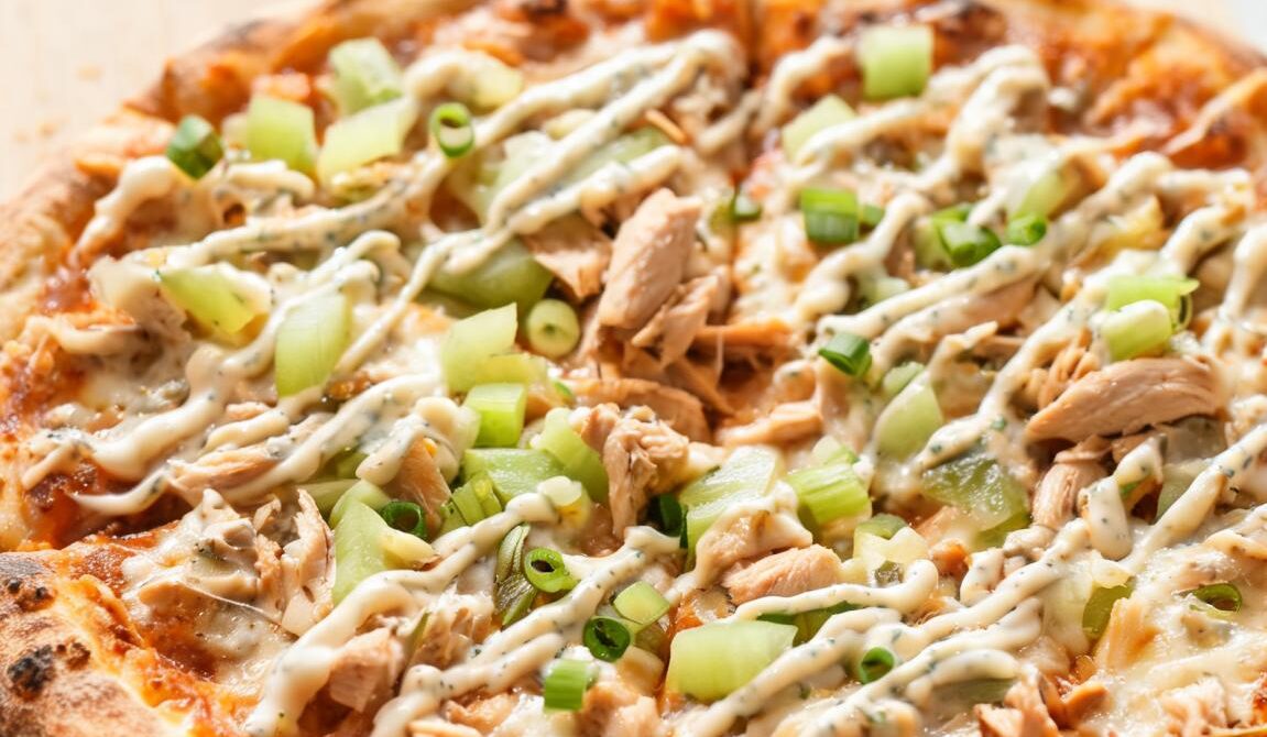 Buffalo Chicken Pizza with Ranch Drizzle
