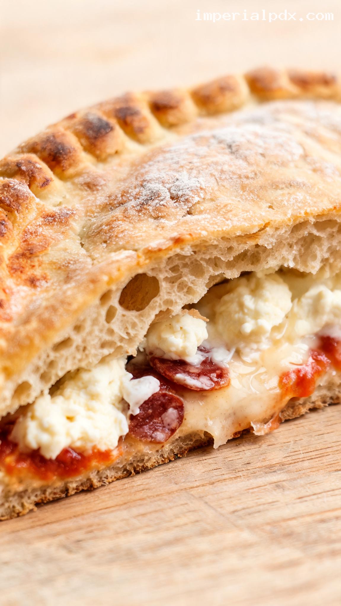 Calzone-Style Folded Pizza With Salami – Closeup