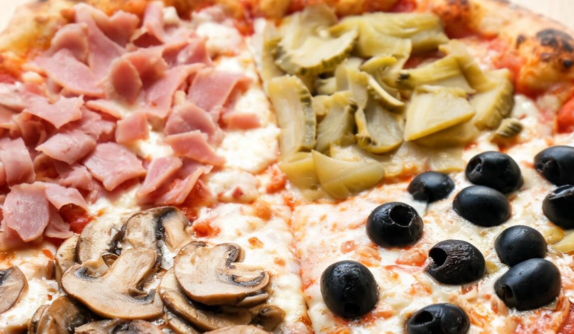 Capricciosa Pizza with Ham, Artichokes, Mushrooms, and Olives
