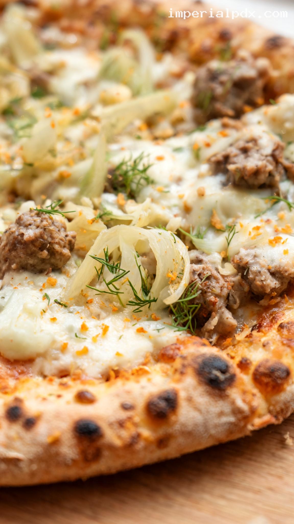 Caramelized Fennel and Sausage Pizza – Closeup