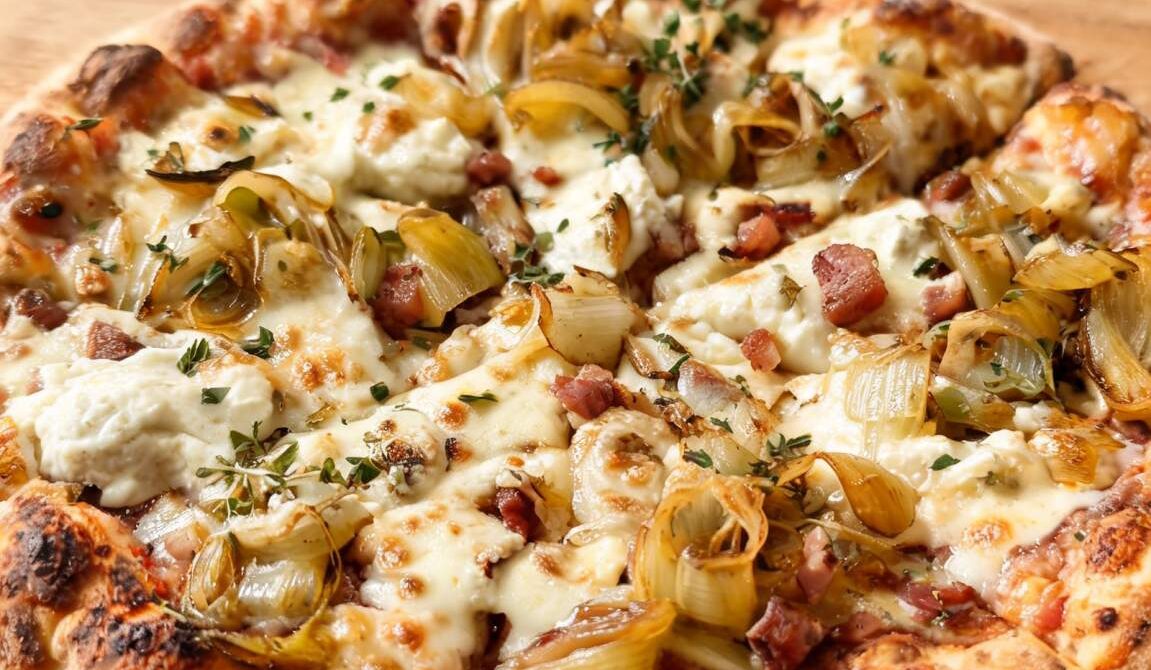 Caramelized Leek and Bacon White Pizza