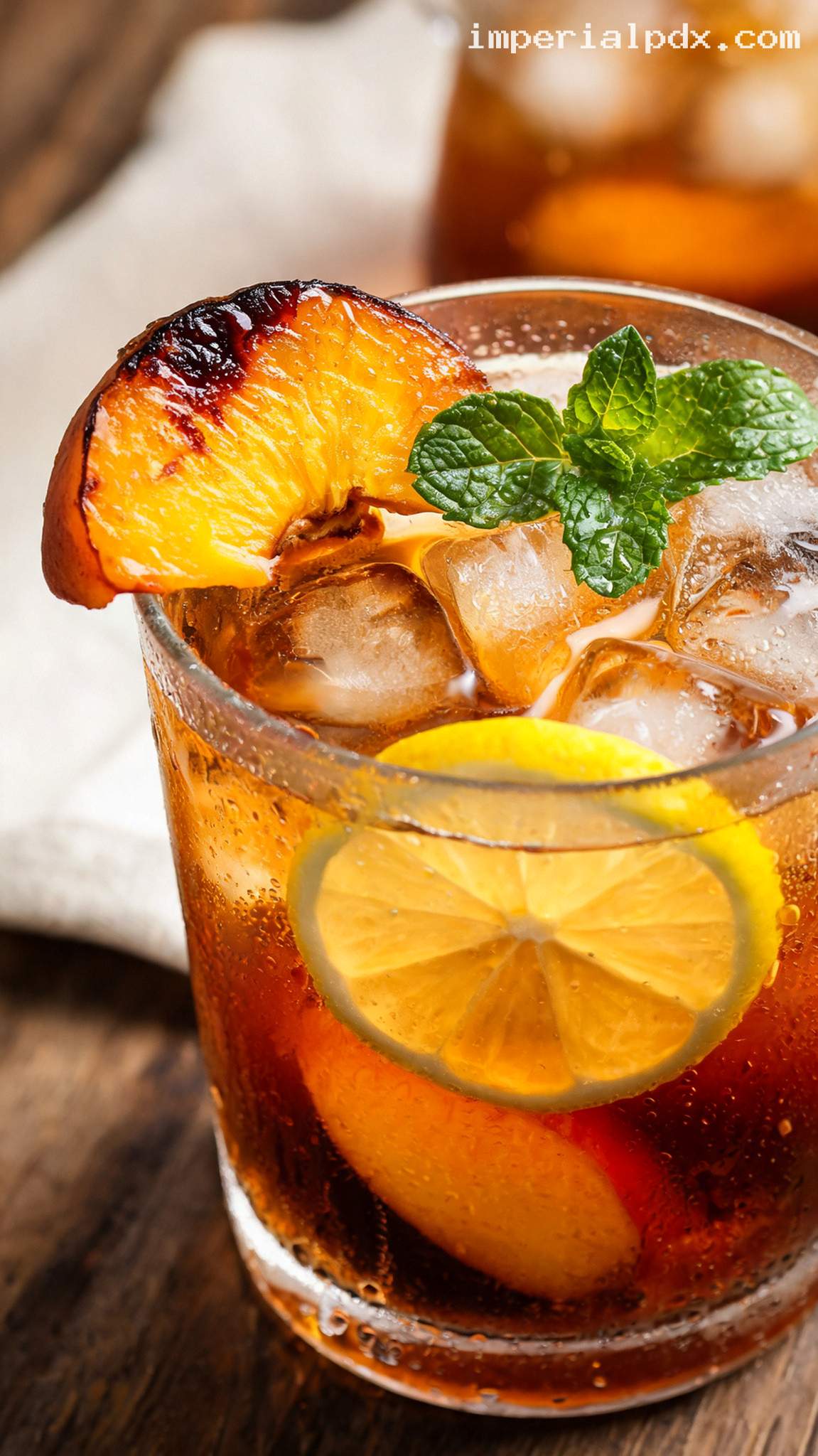 Caramelized Roasted Peach Iced Tea – Closeup