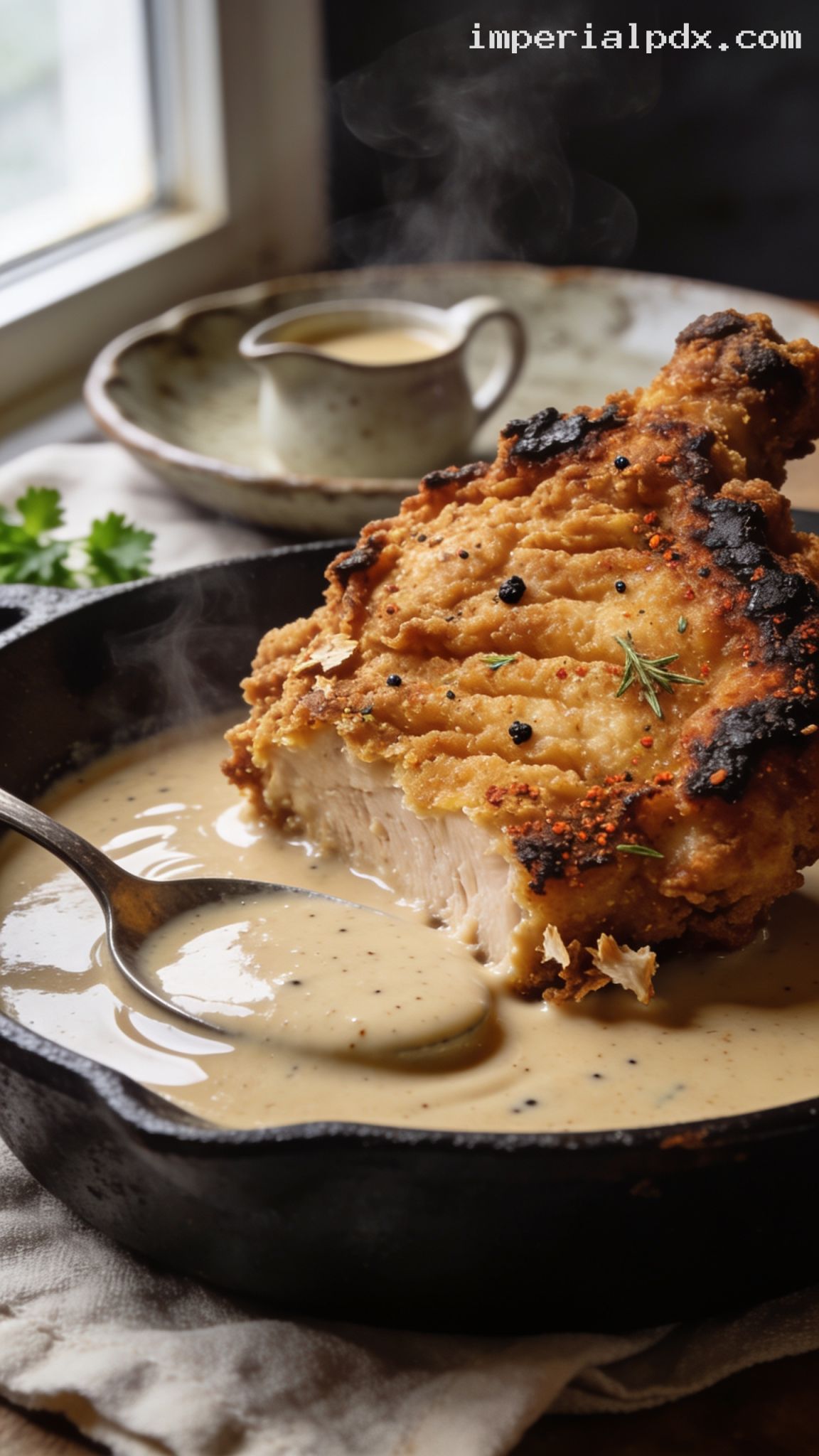 Cast-Iron Fried Chicken With Pan Gravy – Closeup
