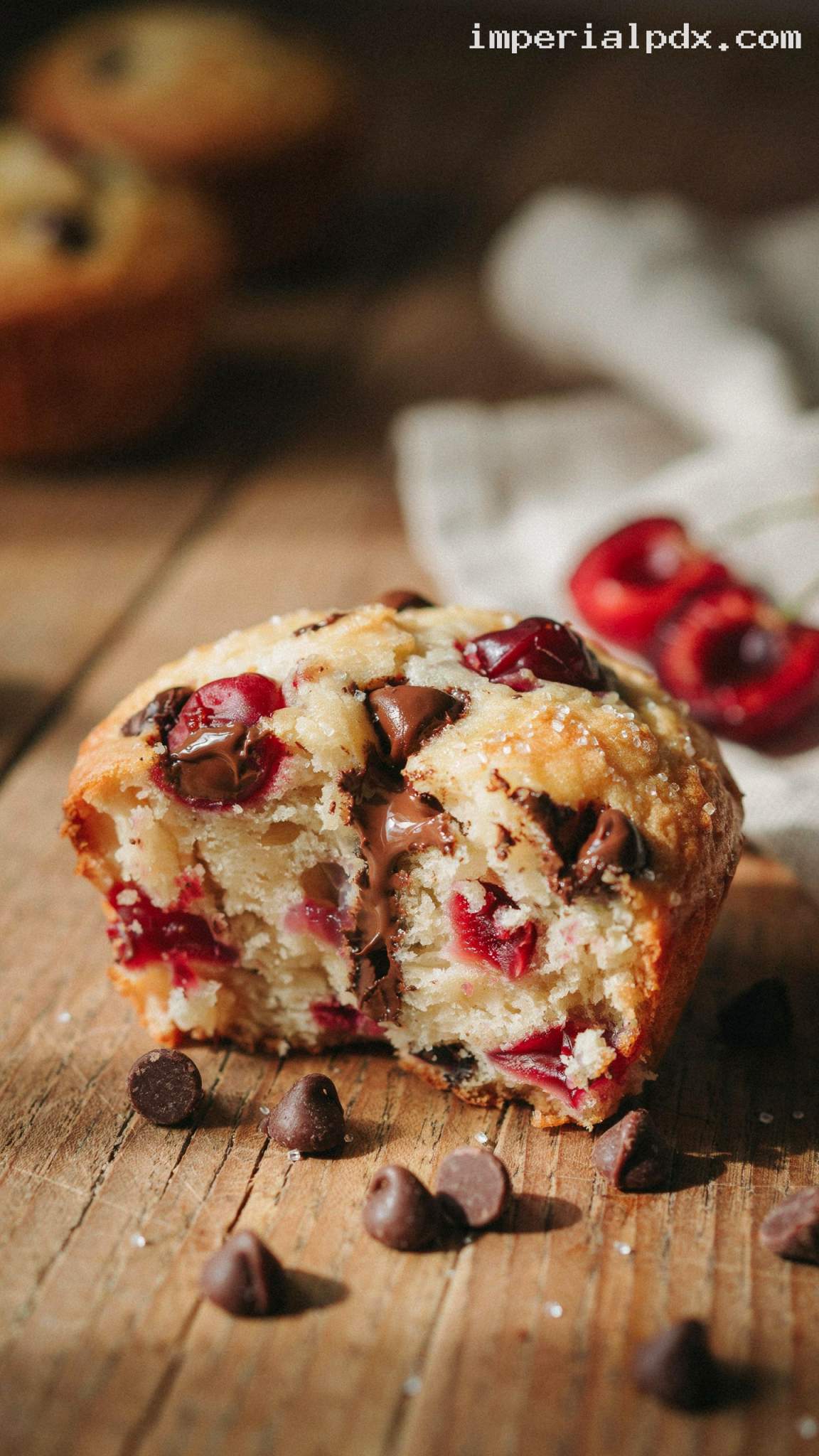 Cherry Chocolate Chip Muffins – Closeup