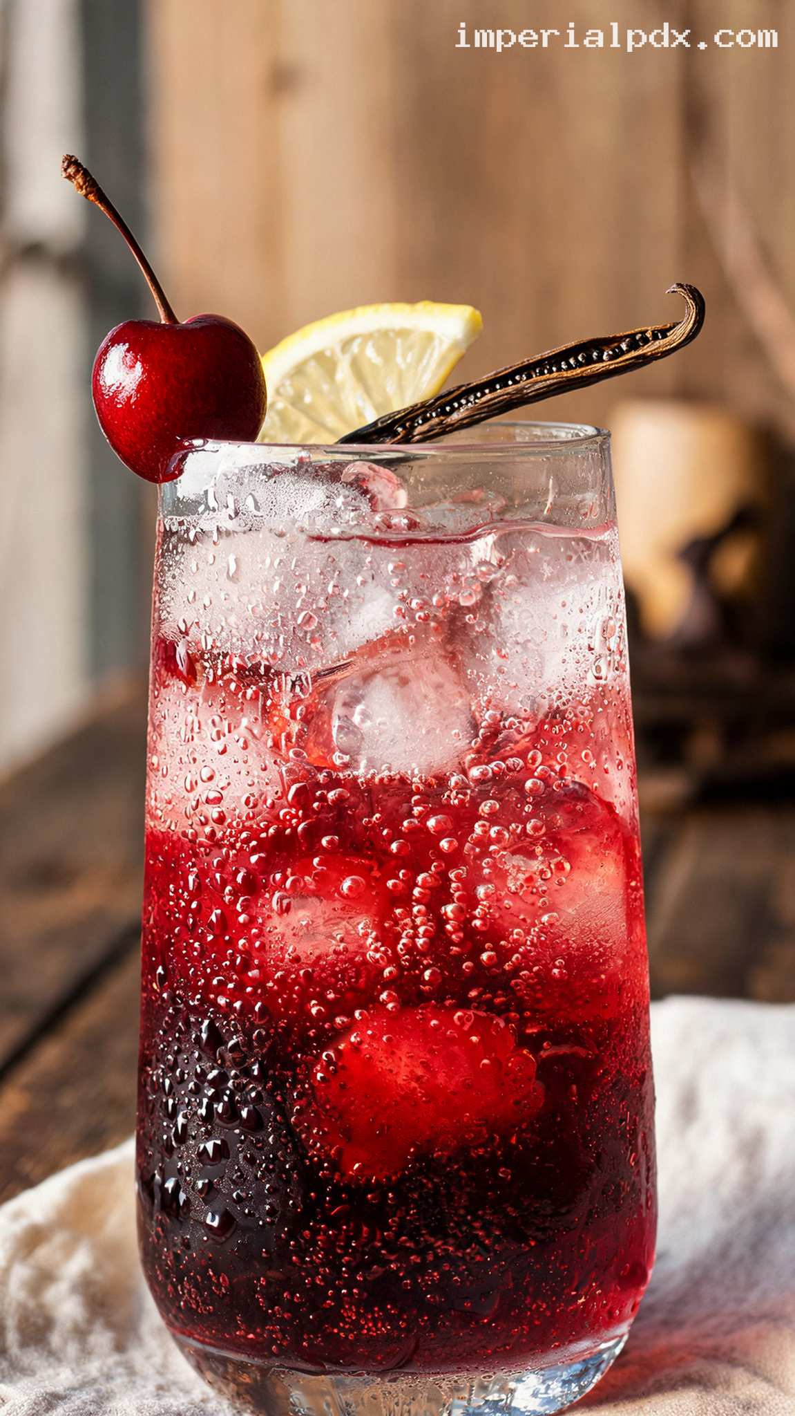 Cherry Vanilla Sparkler with Sparkling Water – Closeup