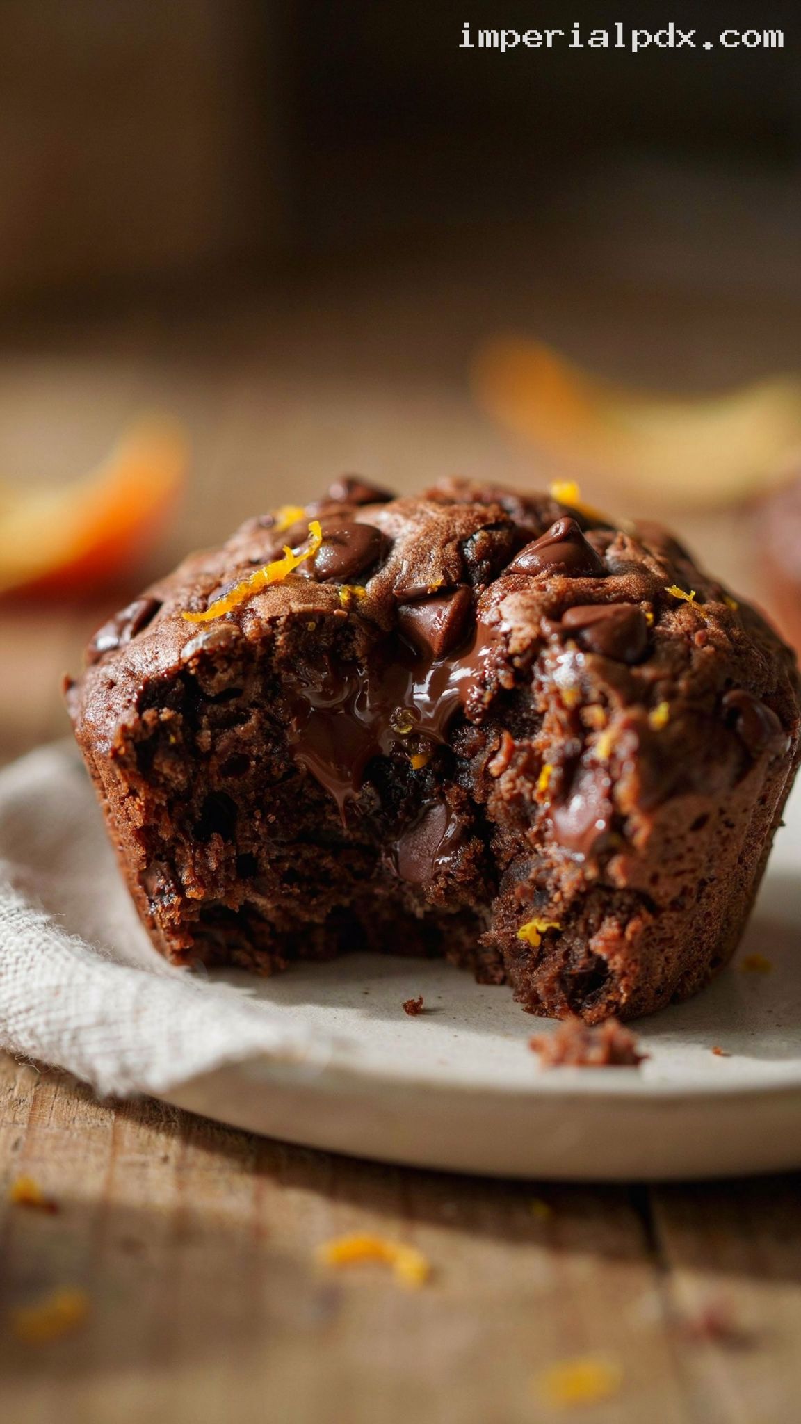 Chocolate Orange Muffins With Bright Citrus Zest – Closeup
