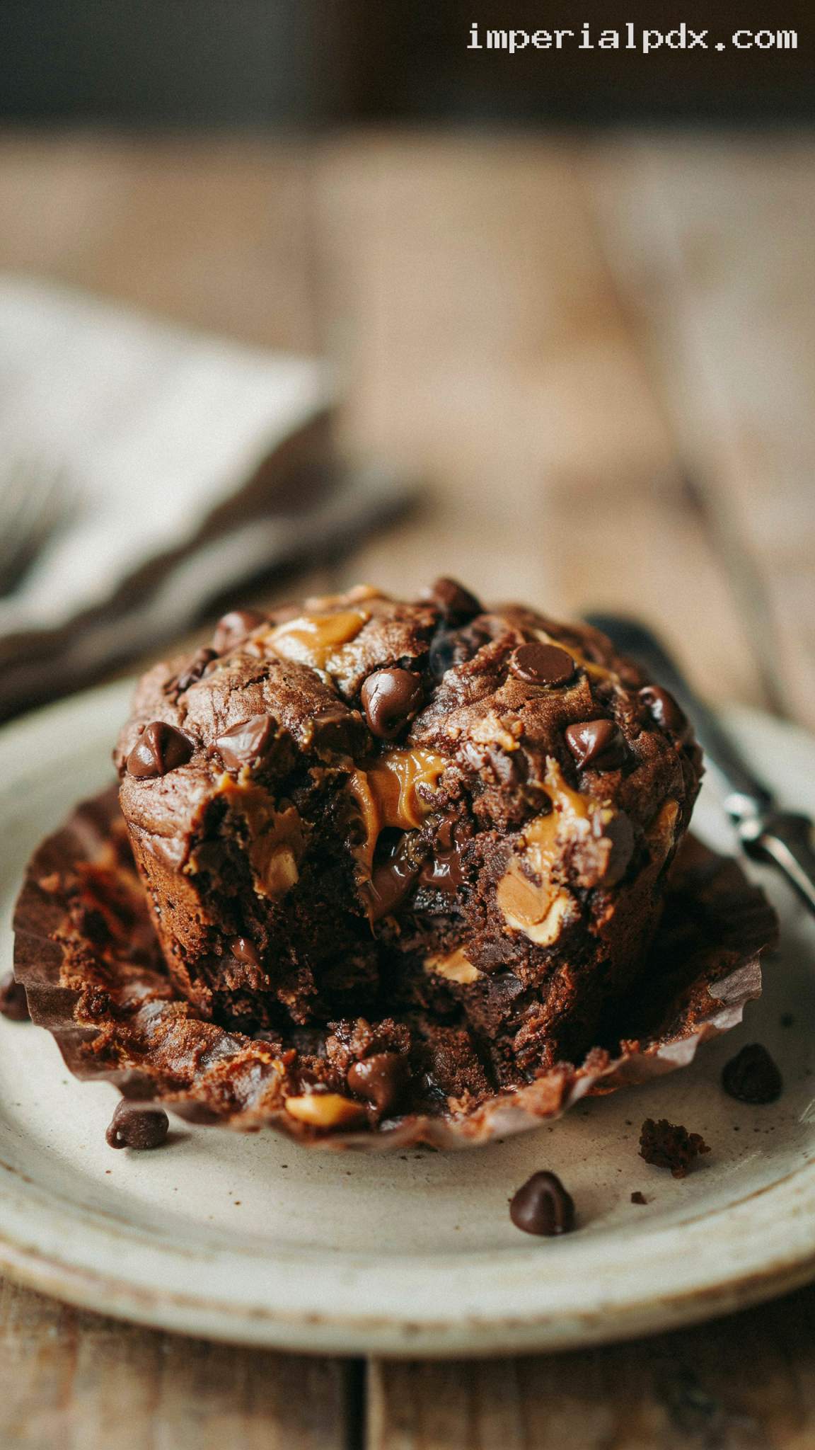 Chocolate Peanut Butter Swirl Muffins – Closeup