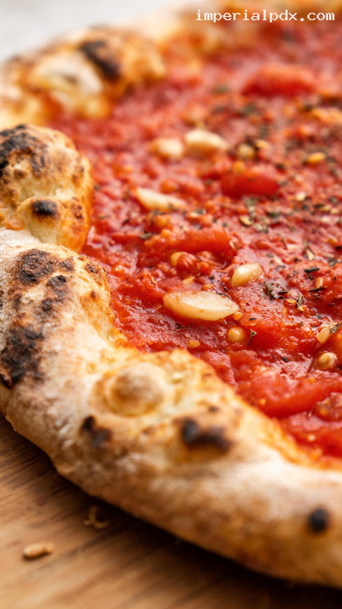 Classic Cheeseless Neapolitan Marinara Pizza – Closeup