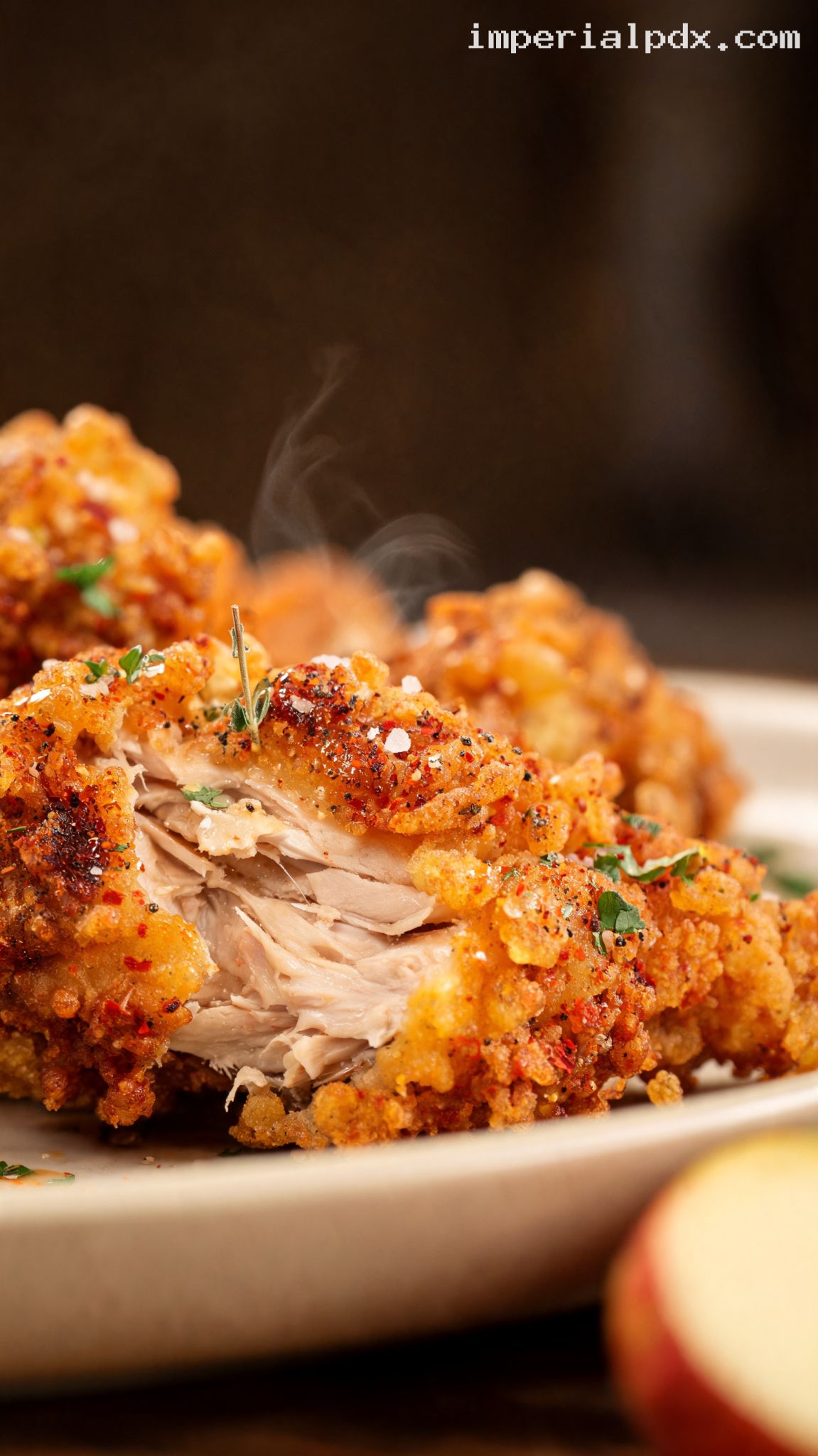 Crispy Apple Cider-Brined Fried Chicken – Closeup