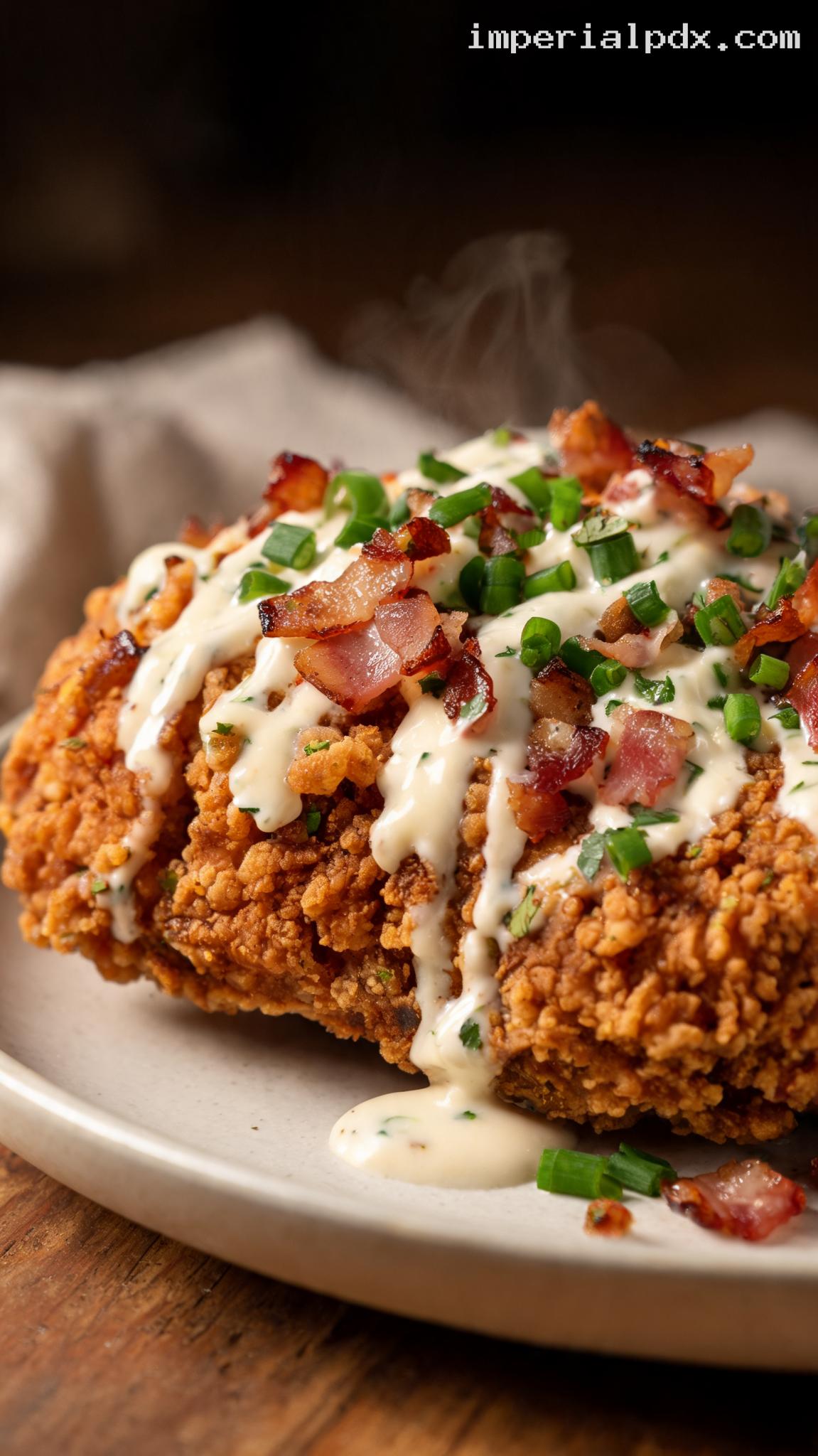 Crispy Bacon Ranch Fried Chicken – Closeup