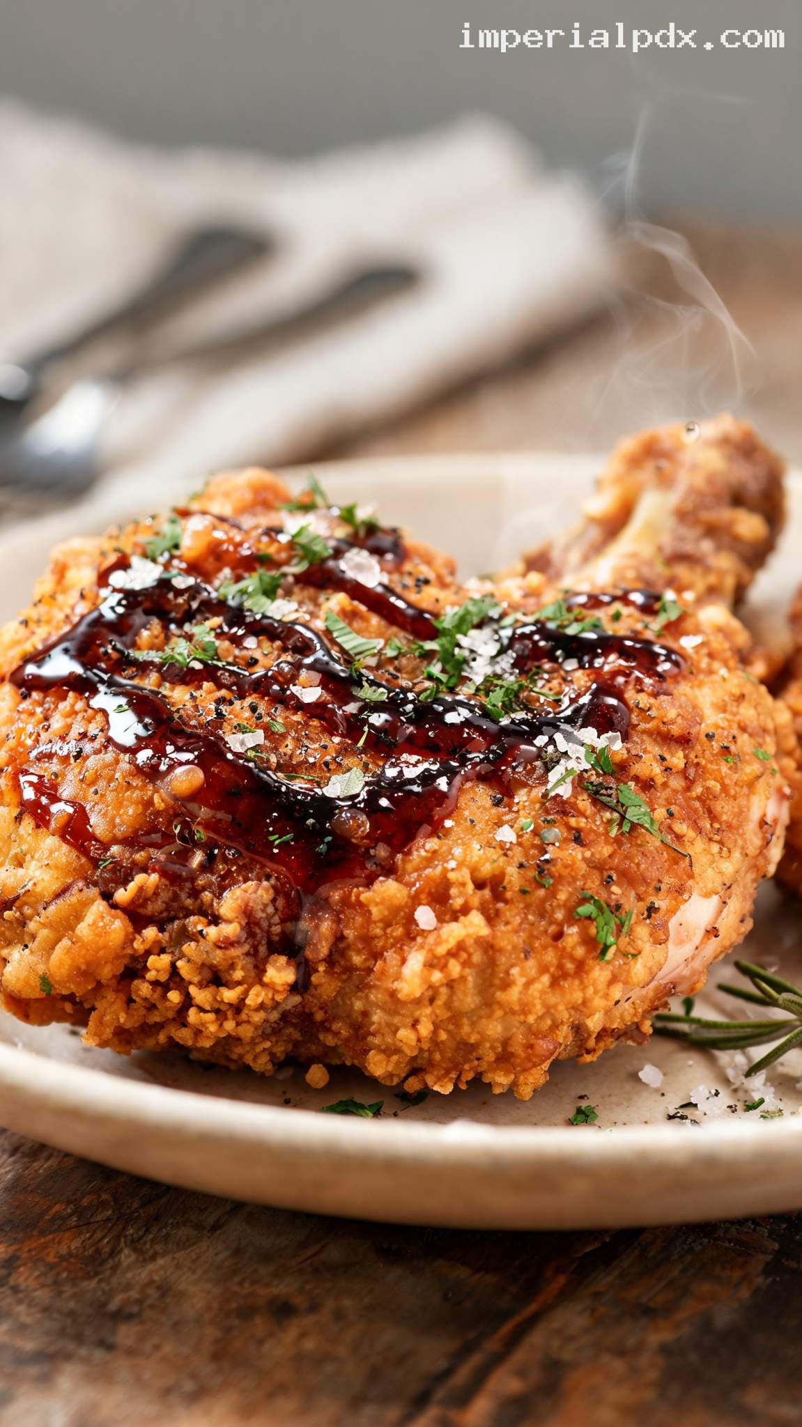 Crispy Balsamic Glazed Fried Chicken – Closeup