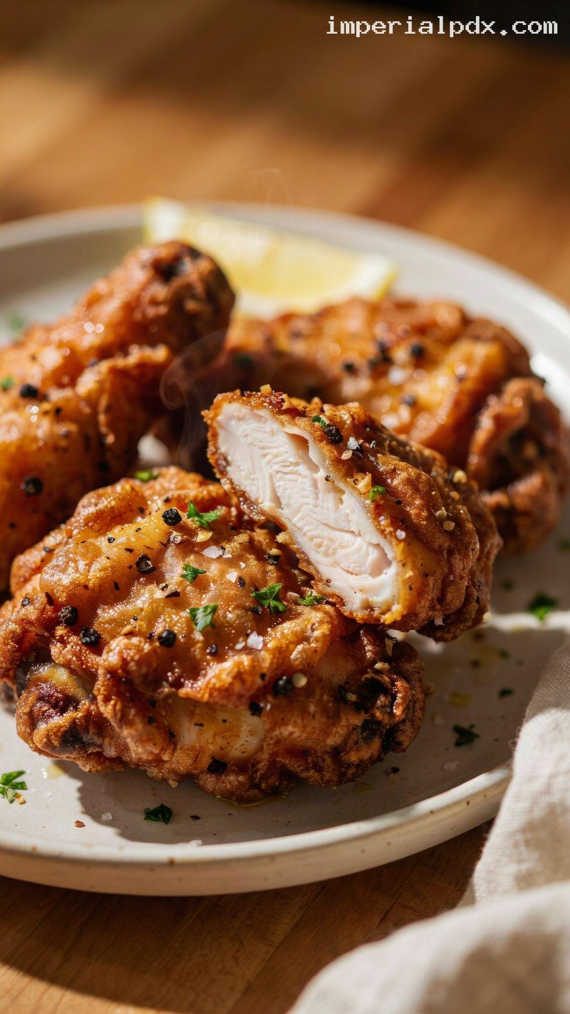 Crispy Black Pepper Fried Chicken – Closeup