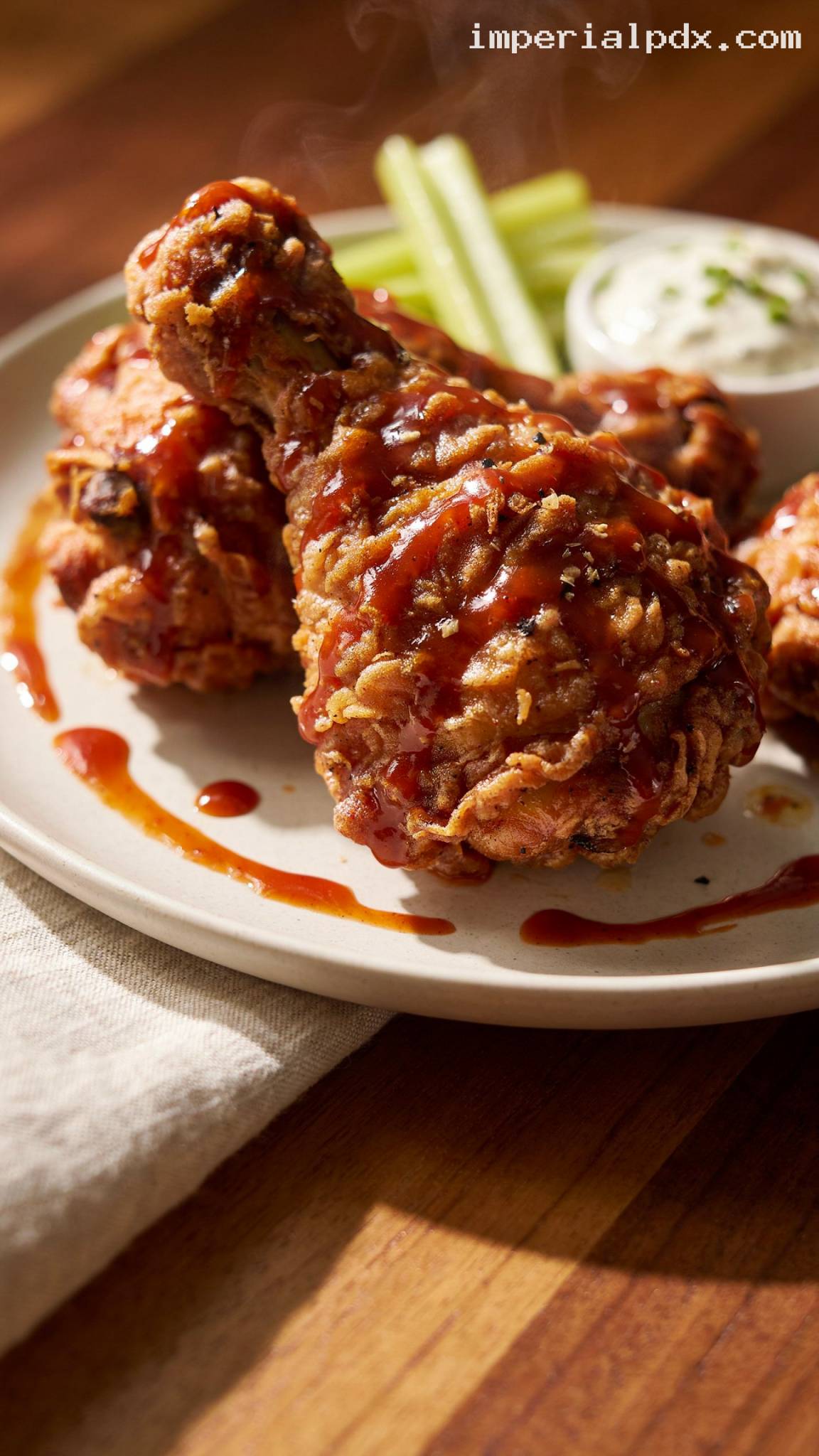 Crispy Buffalo Fried Chicken With Ranch – Closeup