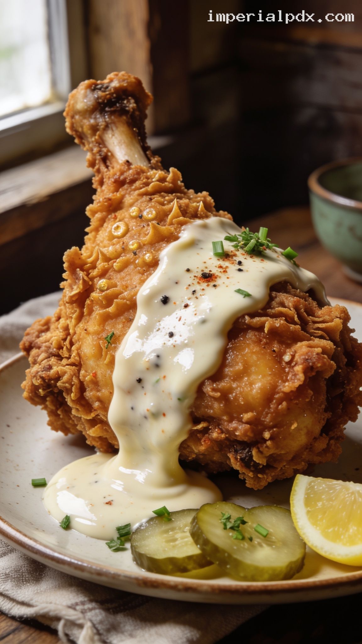 Crispy Chicken With Alabama White Sauce – Closeup