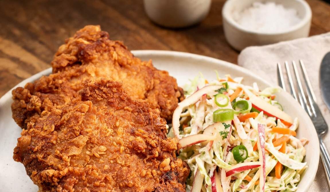 Crispy Chicken With Apple Cabbage Slaw