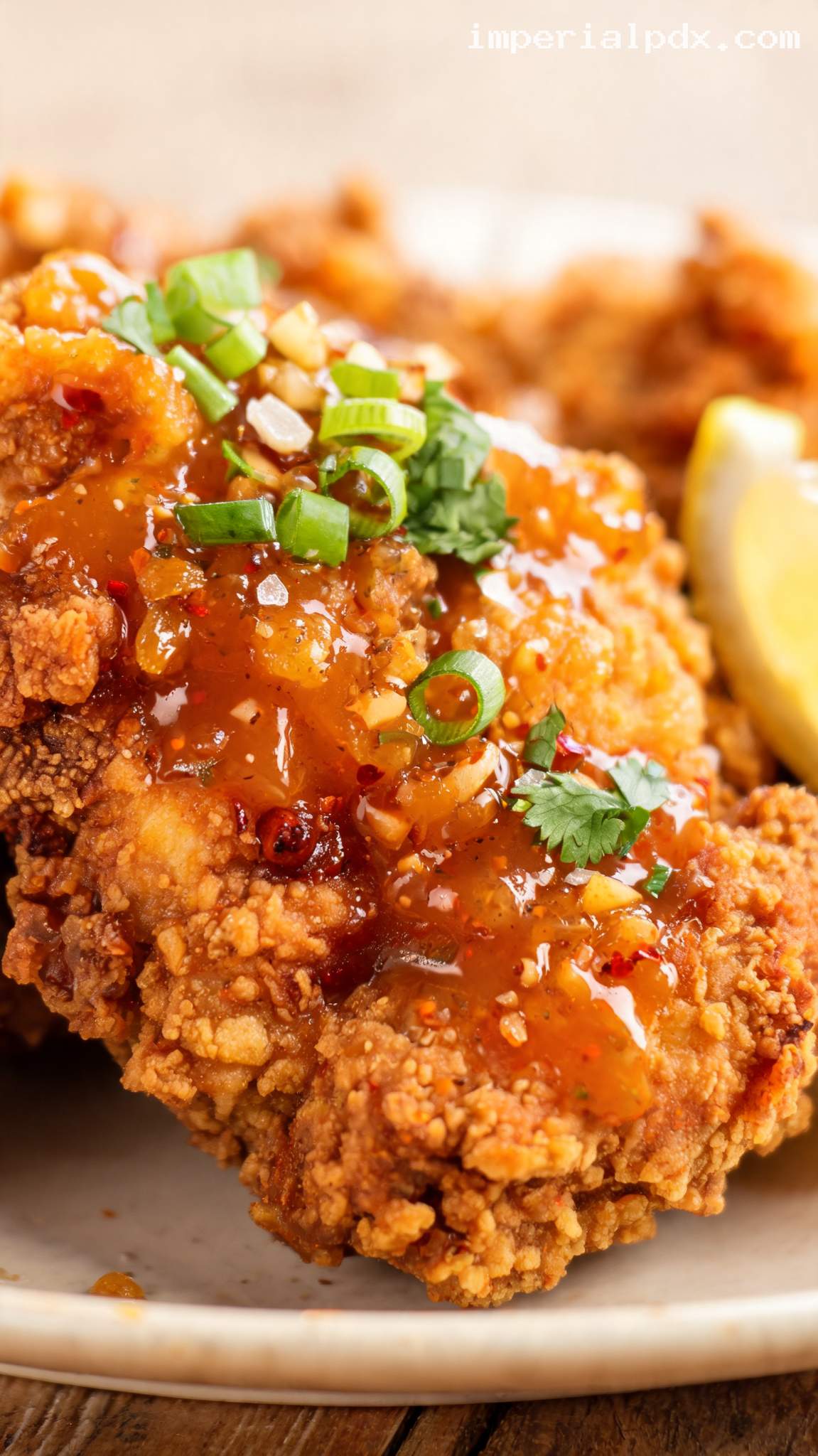 Crispy Chicken With Apricot Glaze – Closeup