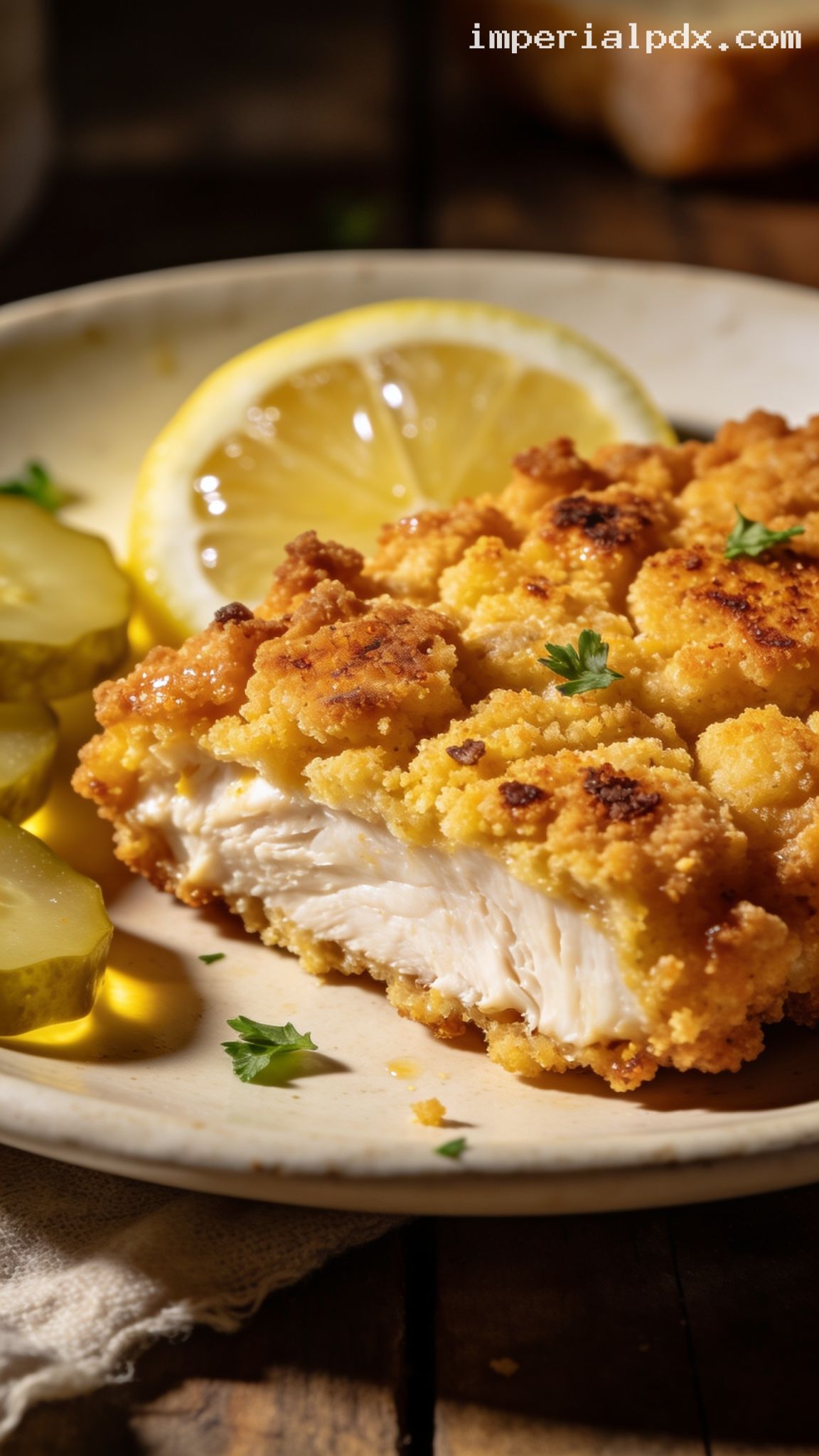 Crispy Chicken With Cornbread Crust – Closeup
