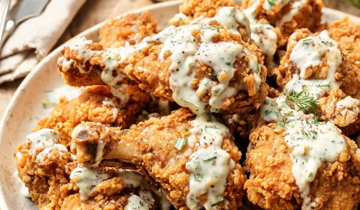 Crispy Chicken With Herbed Buttermilk Ranch Drizzle