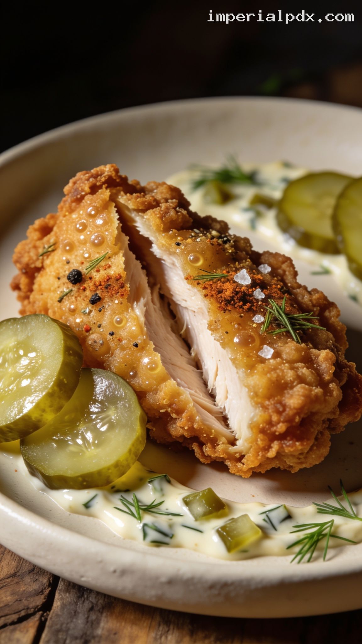 Crispy Dill Pickle Brined Chicken – Closeup