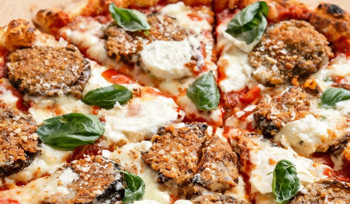 Crispy Eggplant Parmigiana Pizza with Basil