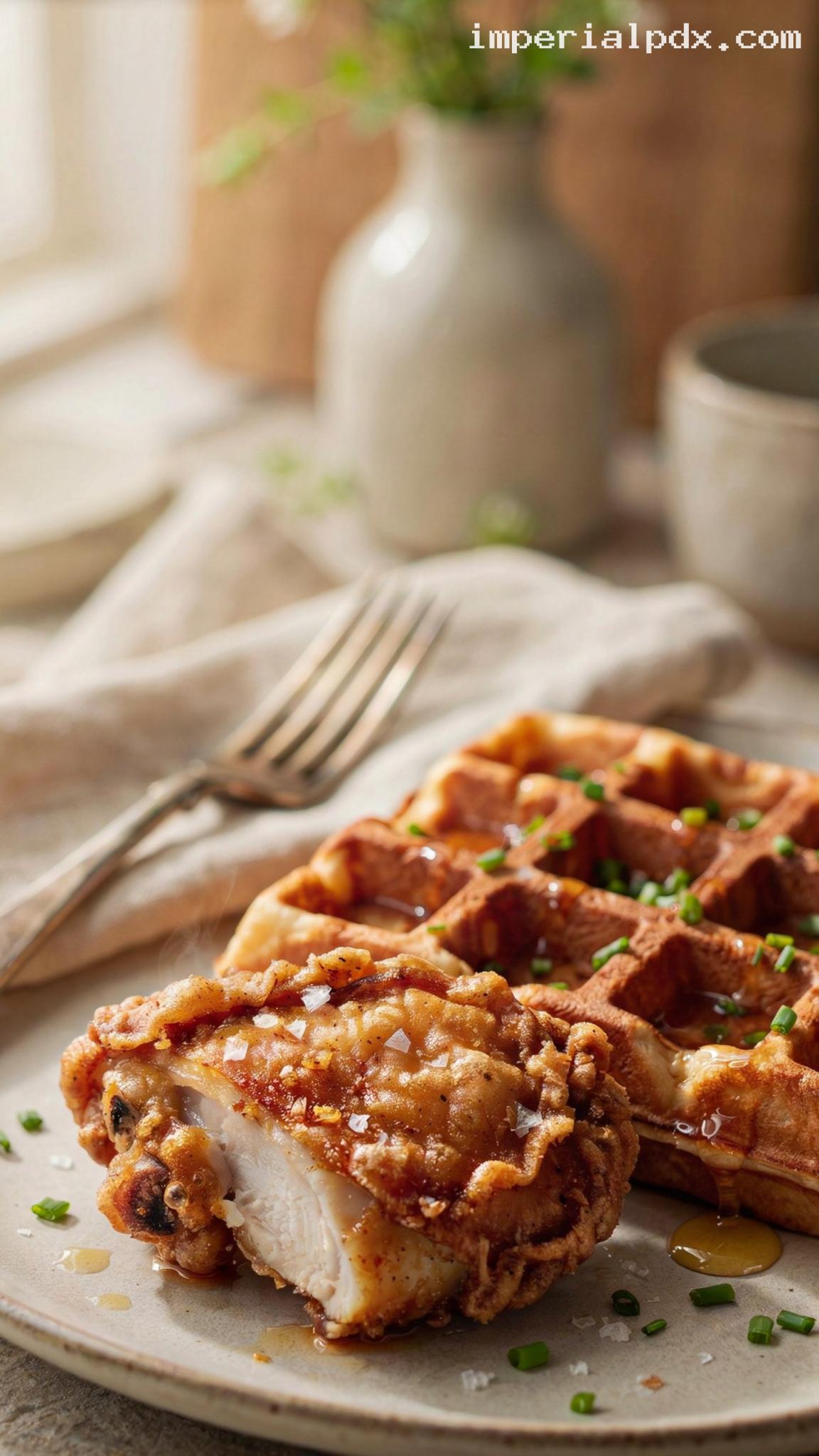 Crispy Fried Chicken and Waffles – Closeup