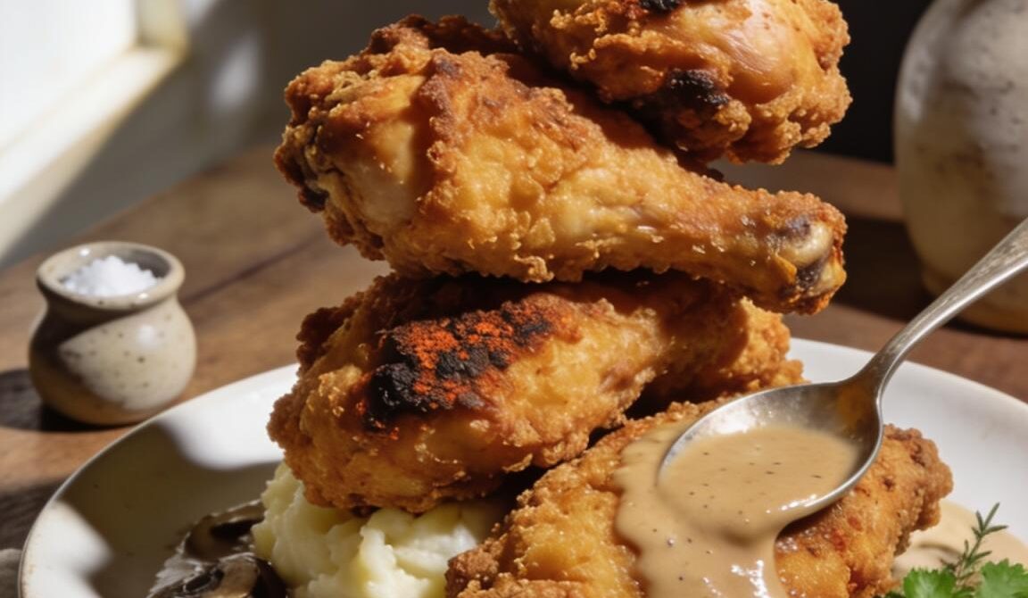 Crispy Fried Chicken With Mushroom Gravy