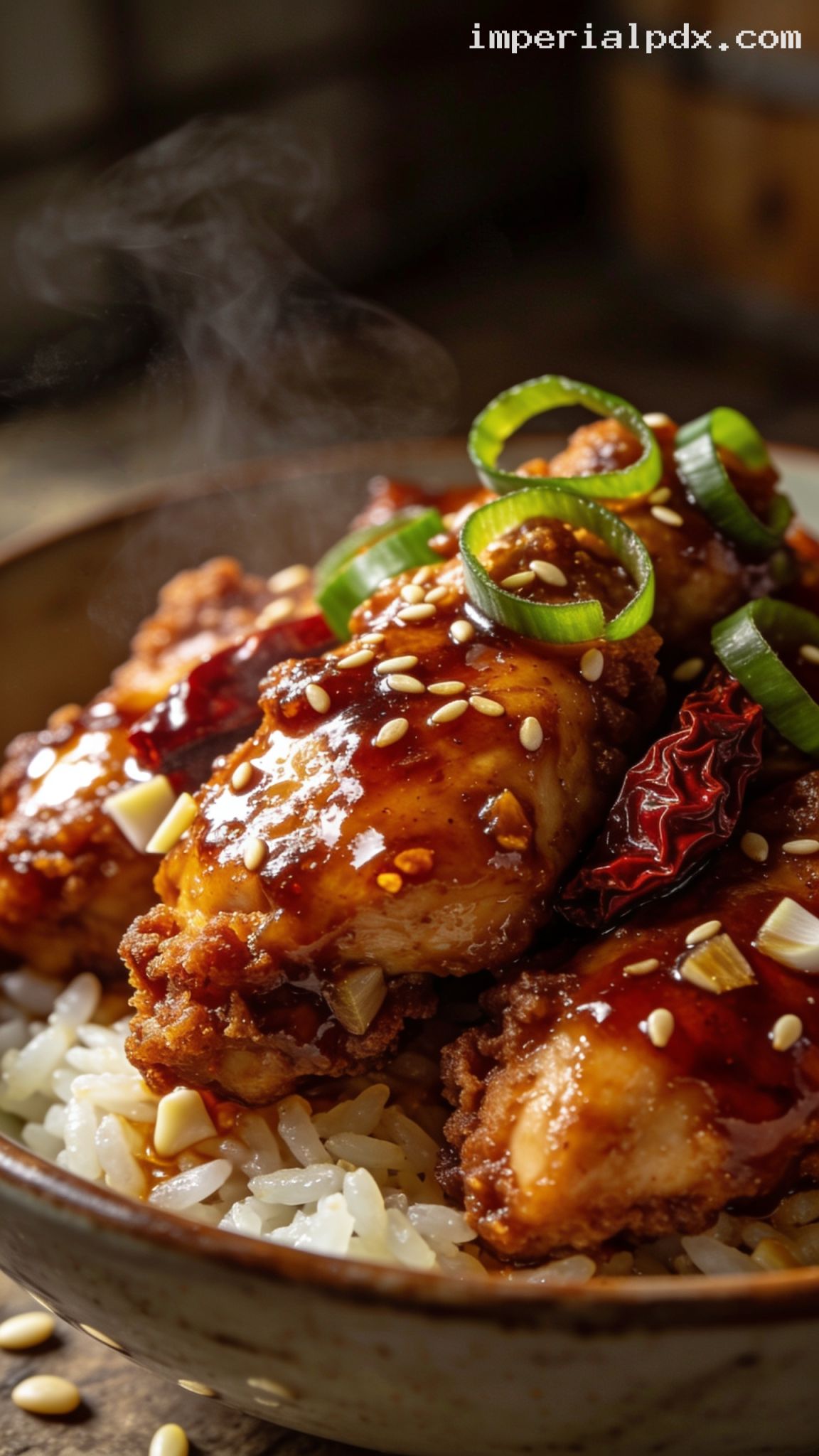Crispy General Tso-Style Fried Chicken – Closeup