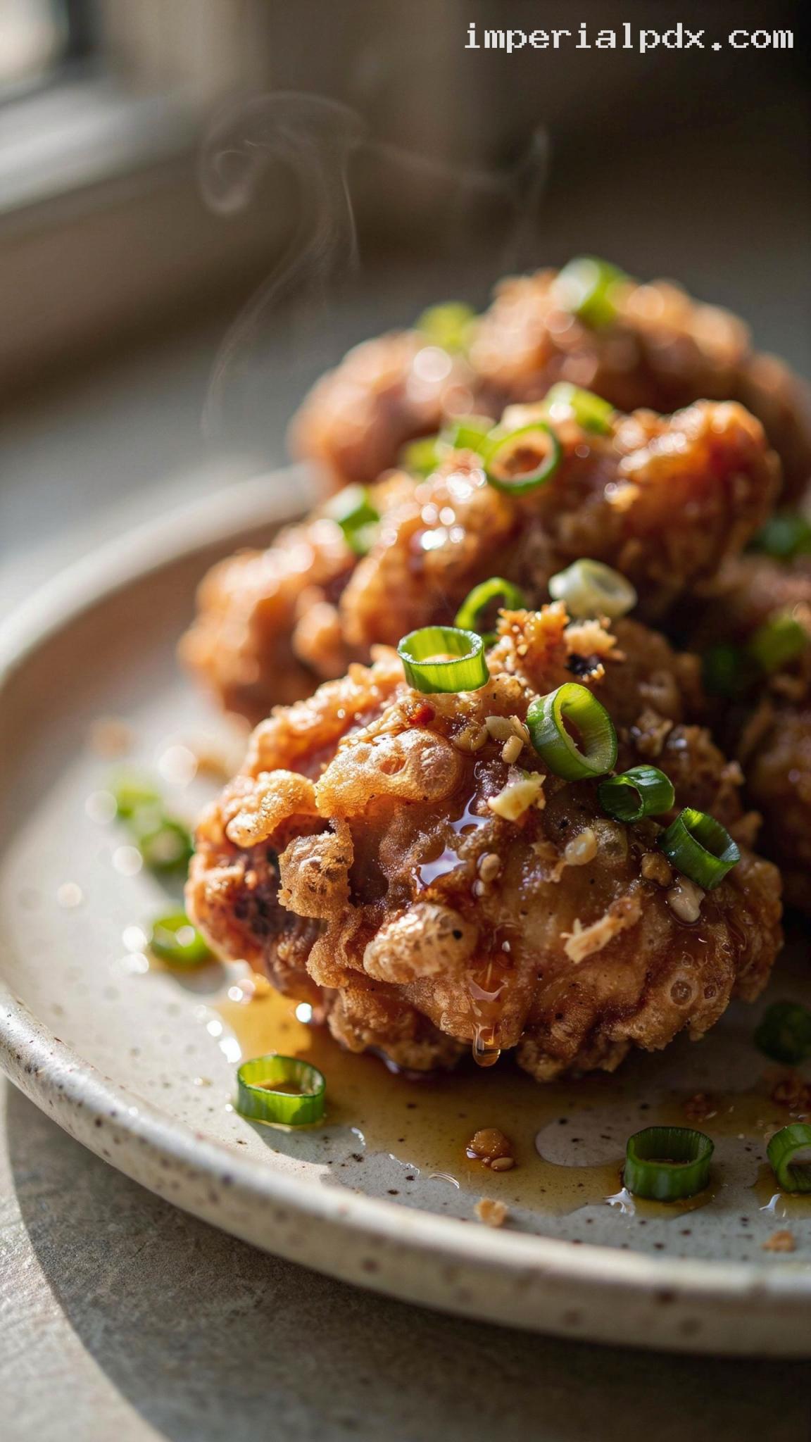 Crispy Ginger Scallion Fried Chicken – Closeup