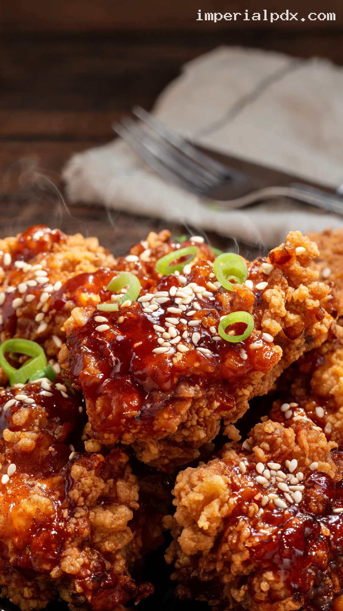 Crispy Hoisin Glazed Fried Chicken – Closeup