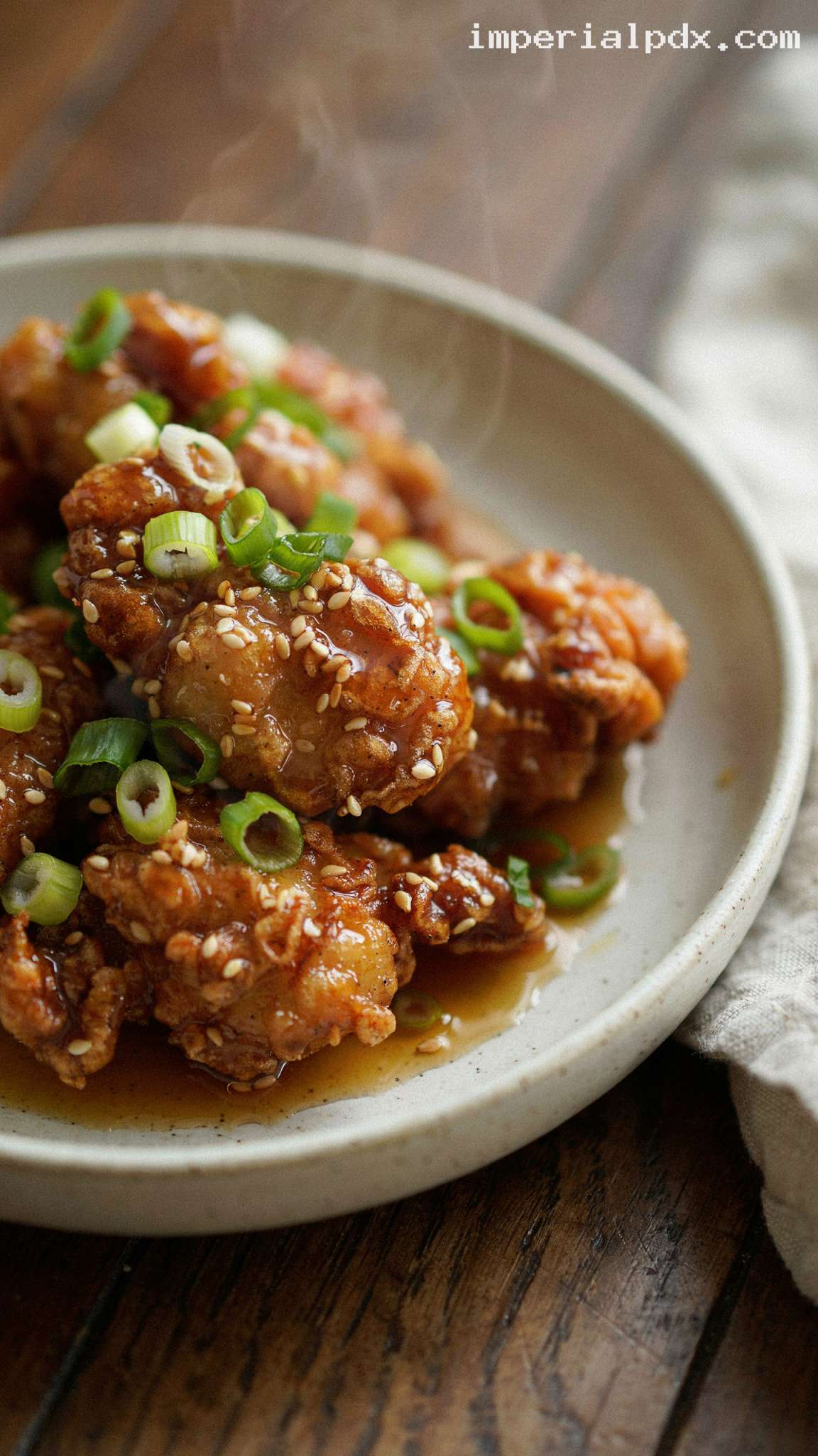 Crispy Honey Sesame Fried Chicken – Closeup