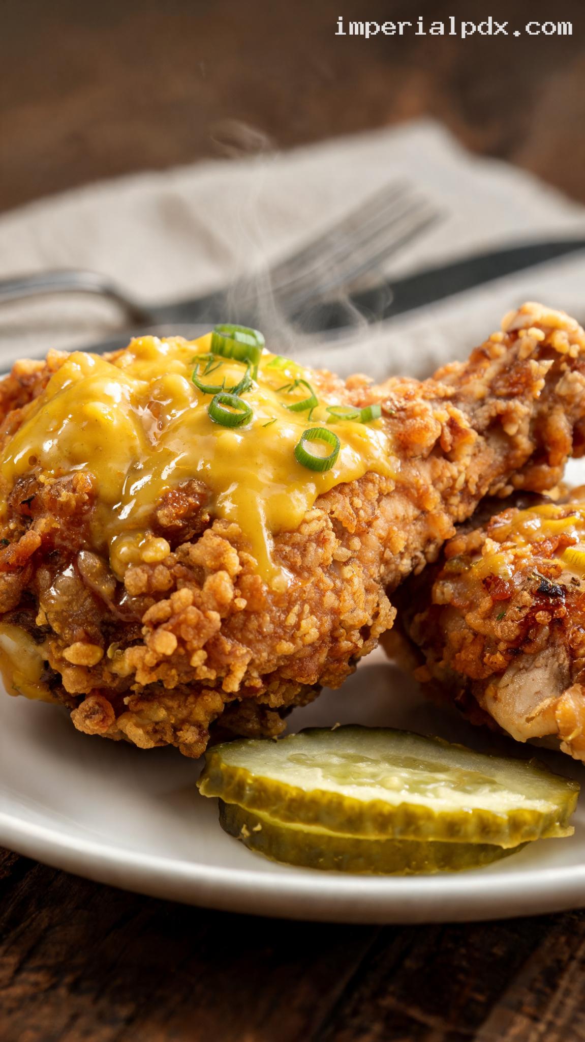 Crispy Hot Mustard Fried Chicken – Closeup