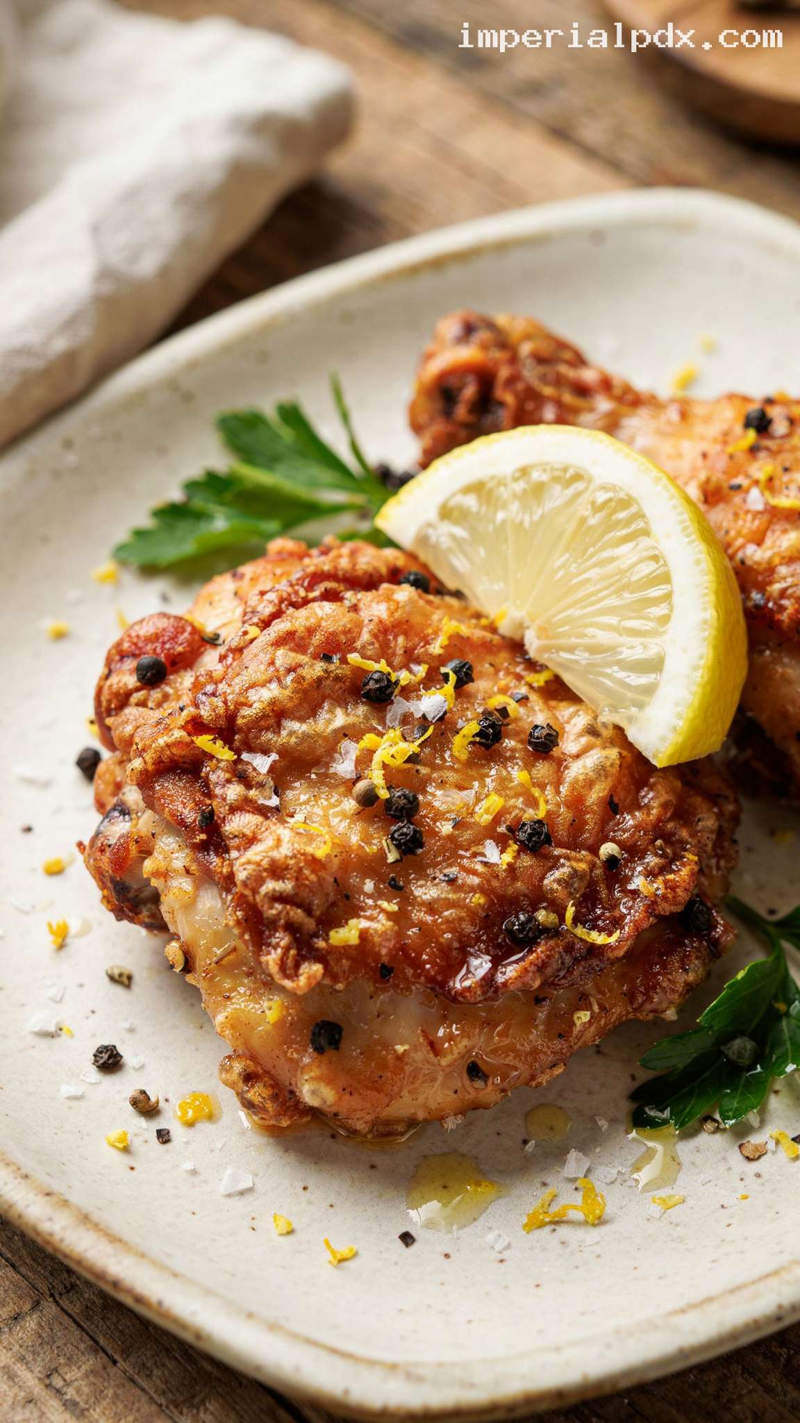 Crispy Lemon Pepper Fried Chicken – Closeup