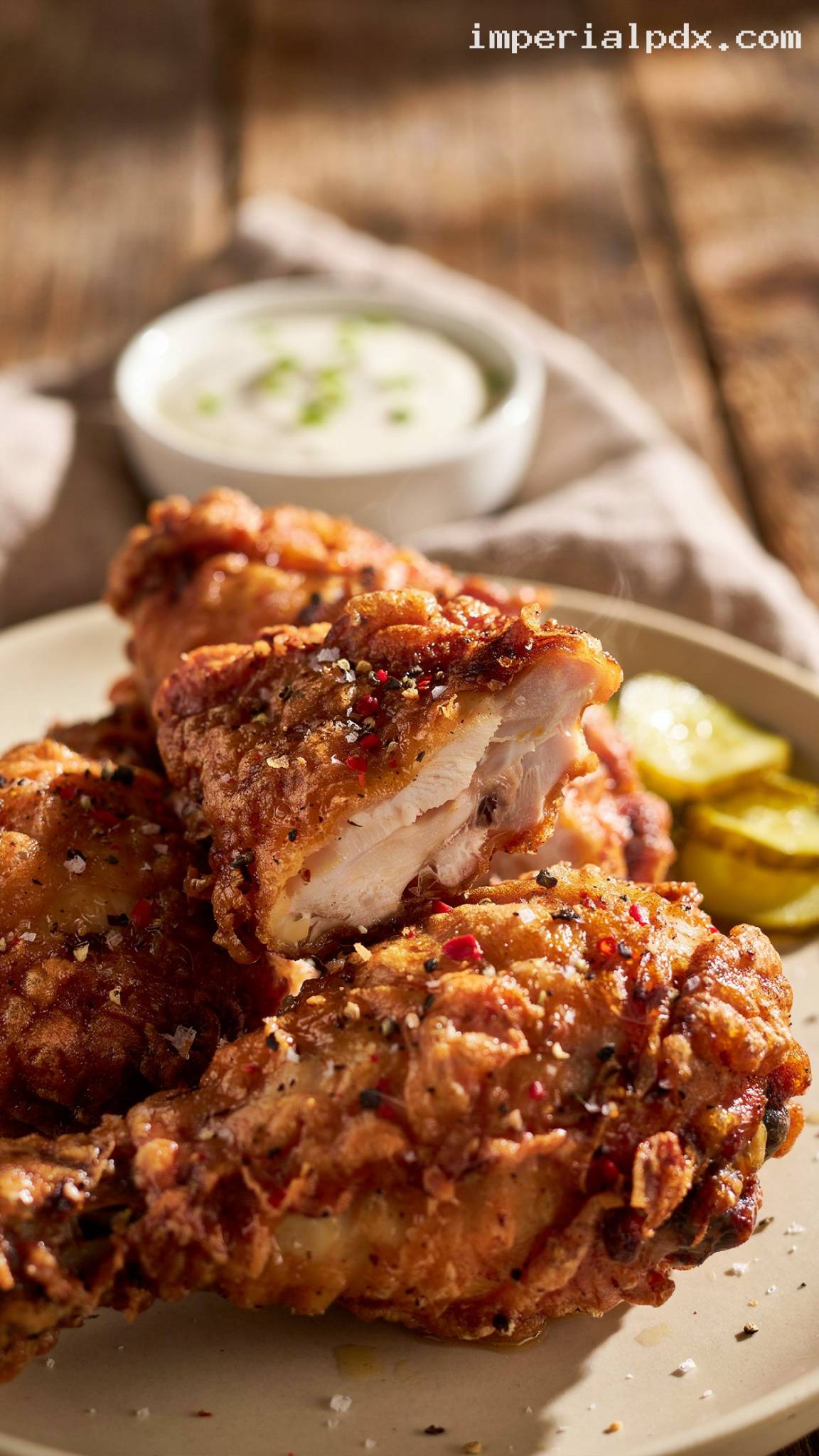 Crispy Malt Vinegar Fried Chicken – Closeup