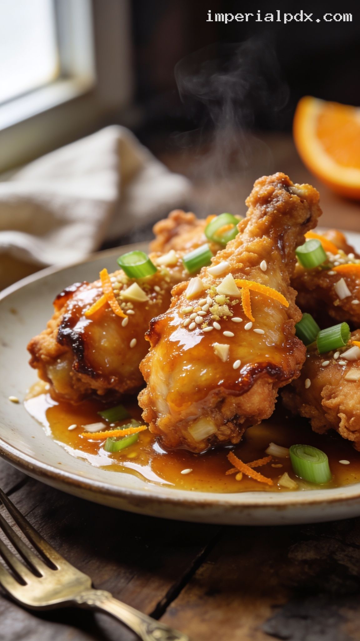 Crispy Orange Glazed Fried Chicken – Closeup