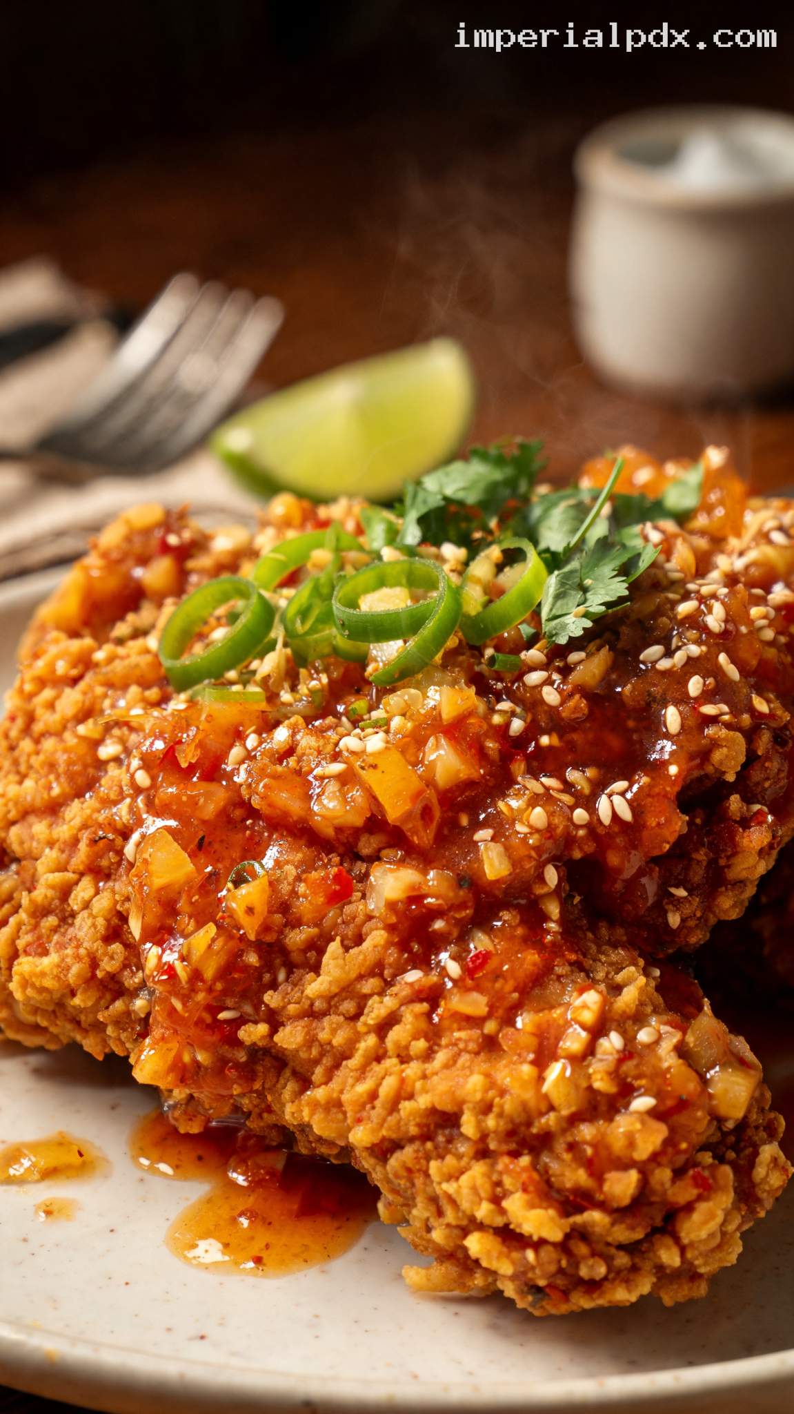 Crispy Pineapple Chili Fried Chicken – Closeup